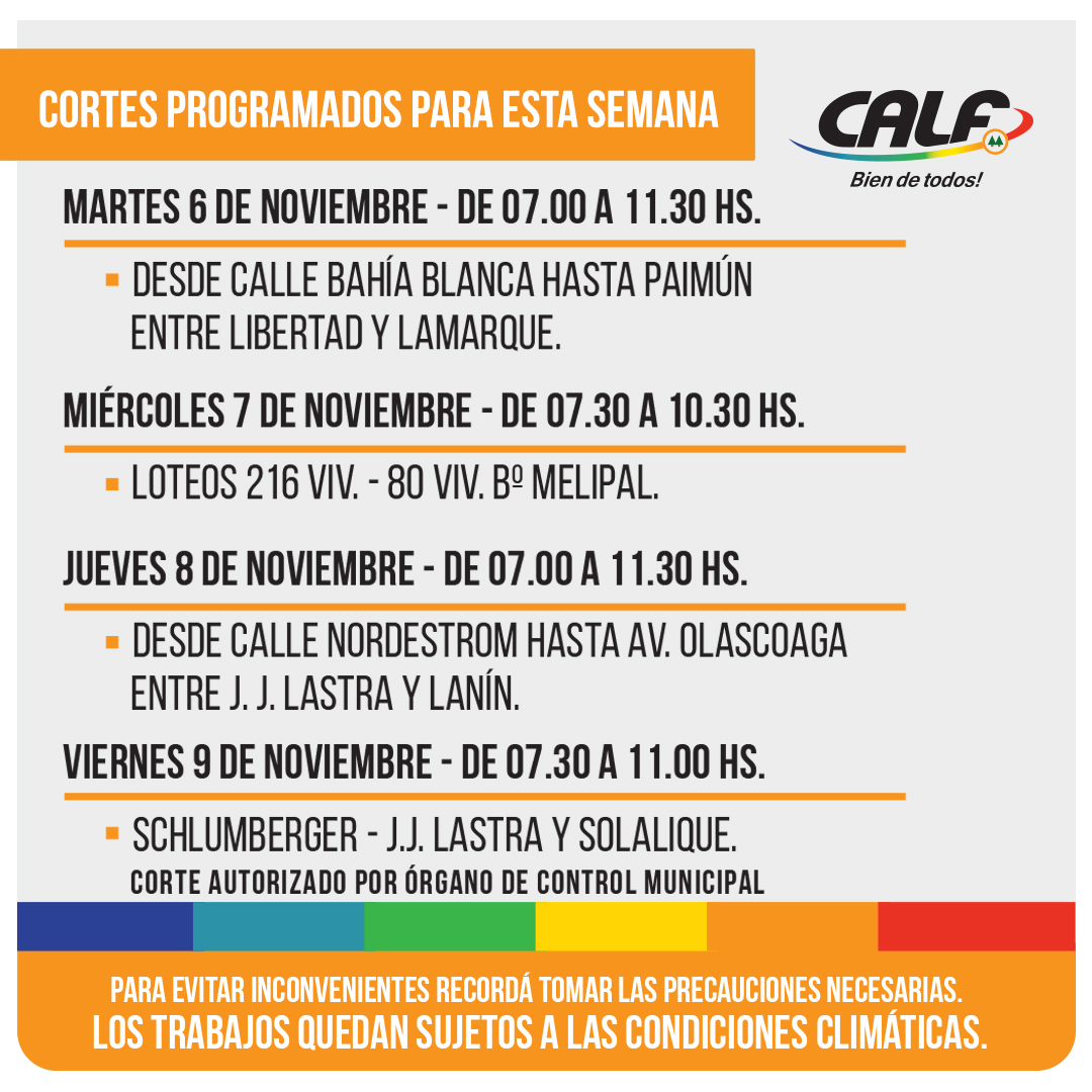 En este momento estás viendo OBRAS PROGRAMAS DEL MARTES 6 AL VIERNES 9/11