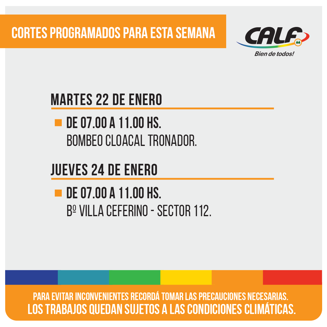 En este momento estás viendo CORTES PROGRAMADOS MARTES 22 Y JUEVES 24 DE ENERO