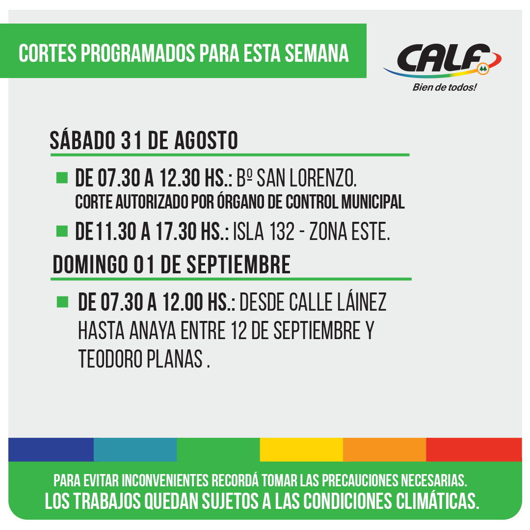 Lee más sobre el artículo SÁBADO 31/8 Y DOMINGO 1/9