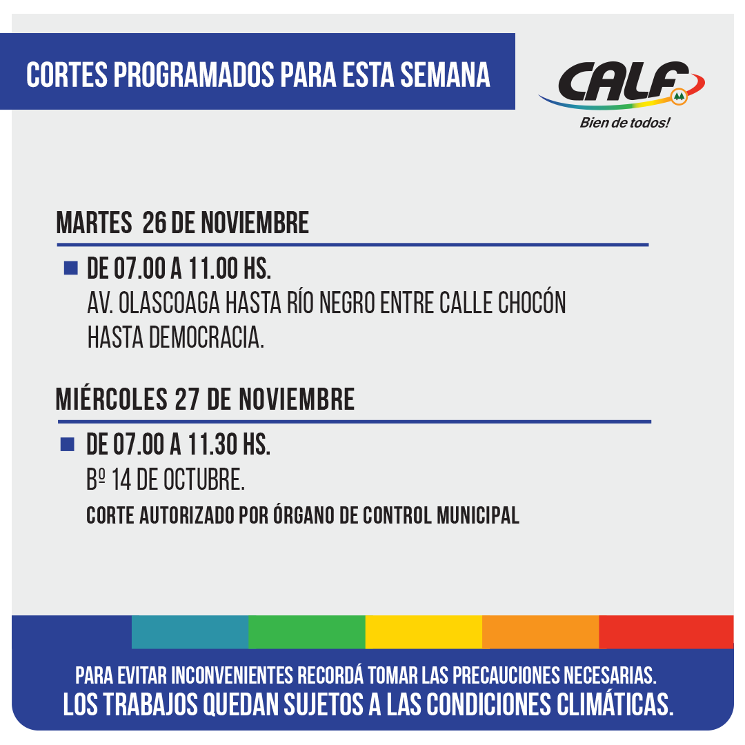 Lee más sobre el artículo MARTES 26 Y MIÉRCOLES 27/11