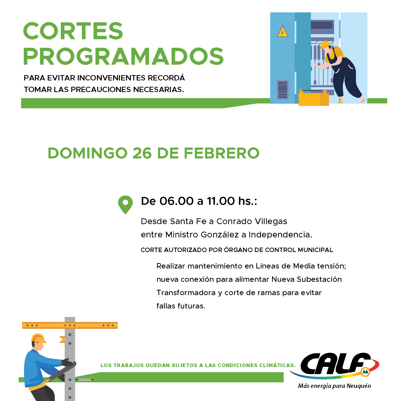 Lee más sobre el artículo Trabajos previstos para el domingo