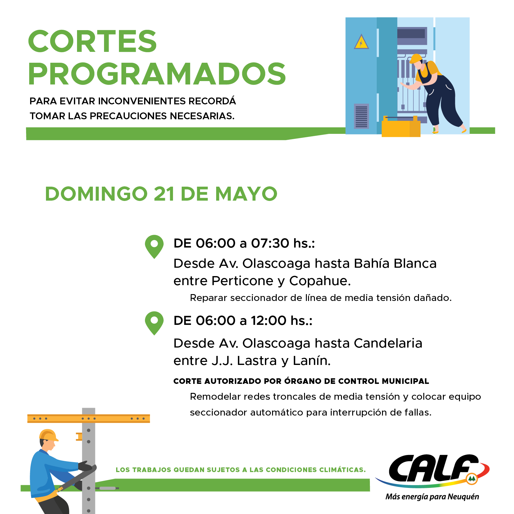 Lee más sobre el artículo Trabajos en este domingo 21 de mayo