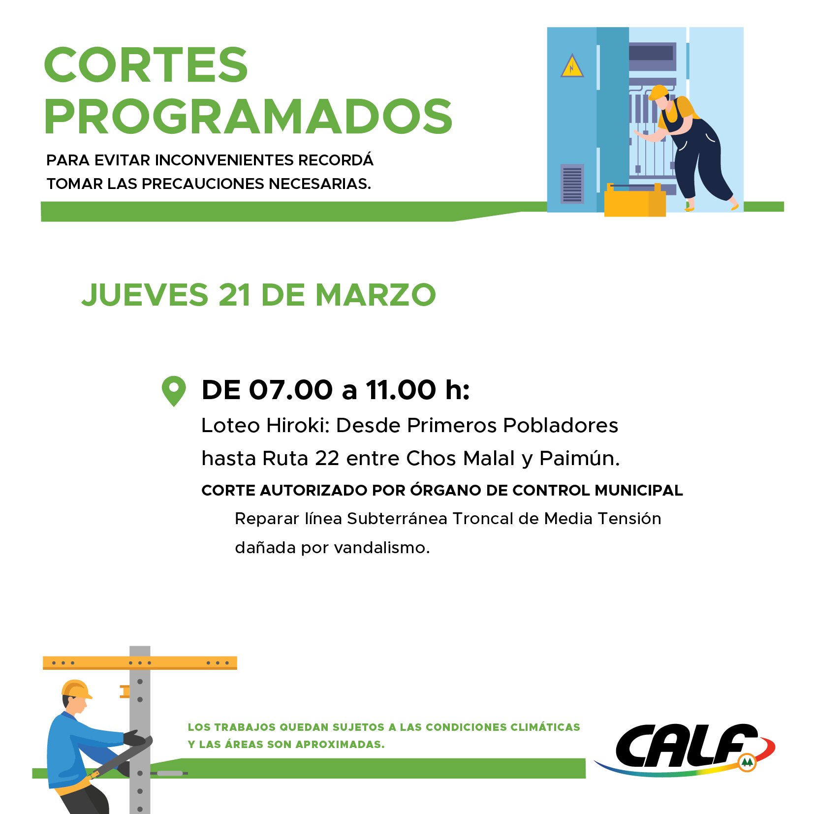 Lee más sobre el artículo Trabajos a realizar este jueves