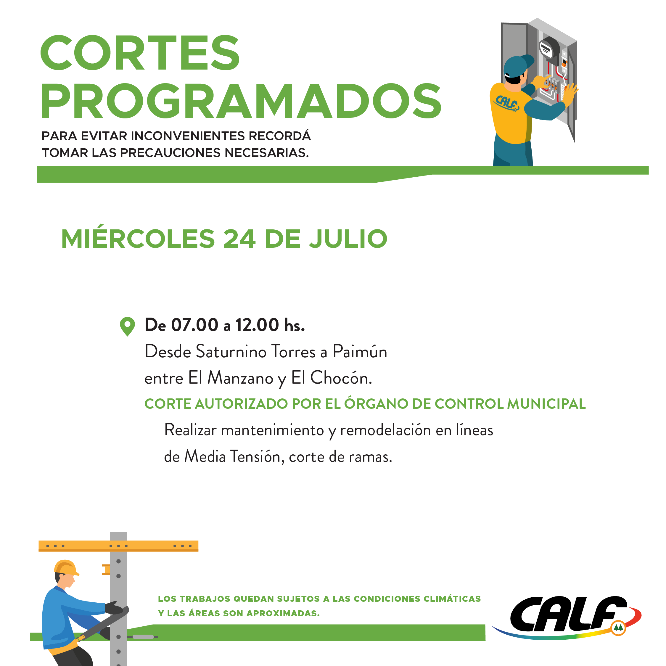 Lee más sobre el artículo Tareas previstas para este miércoles