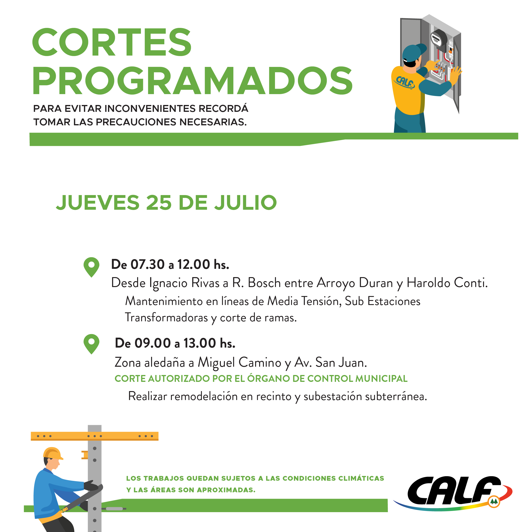 Lee más sobre el artículo Trabajos a realizar este jueves