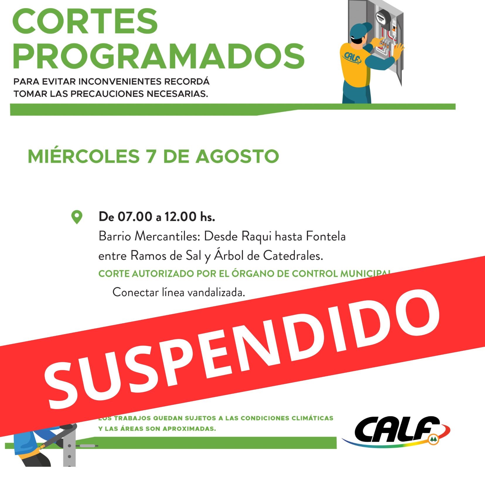 Lee más sobre el artículo Trabajos de este miércoles suspendidos