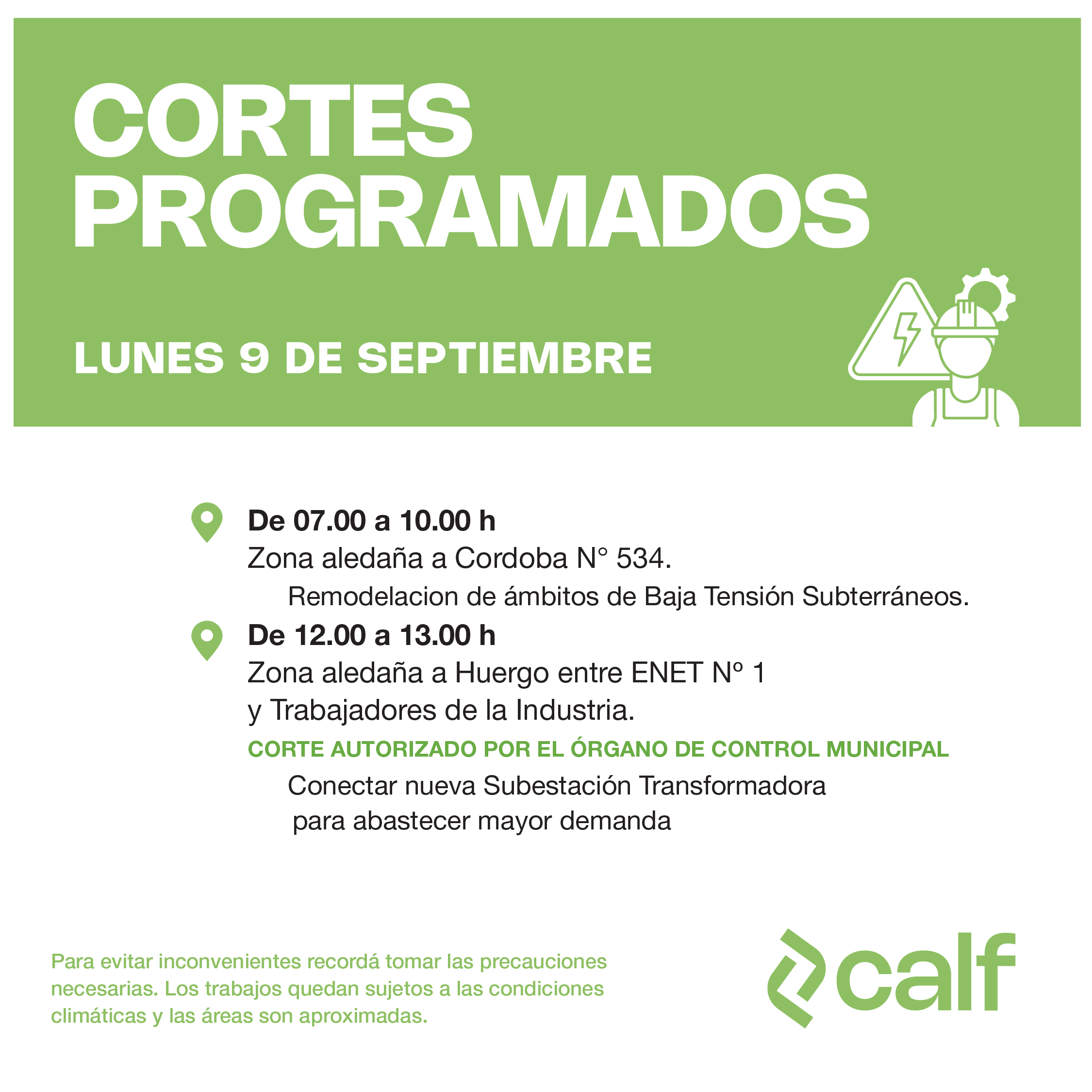 Lee más sobre el artículo Trabajos programados para este lunes
