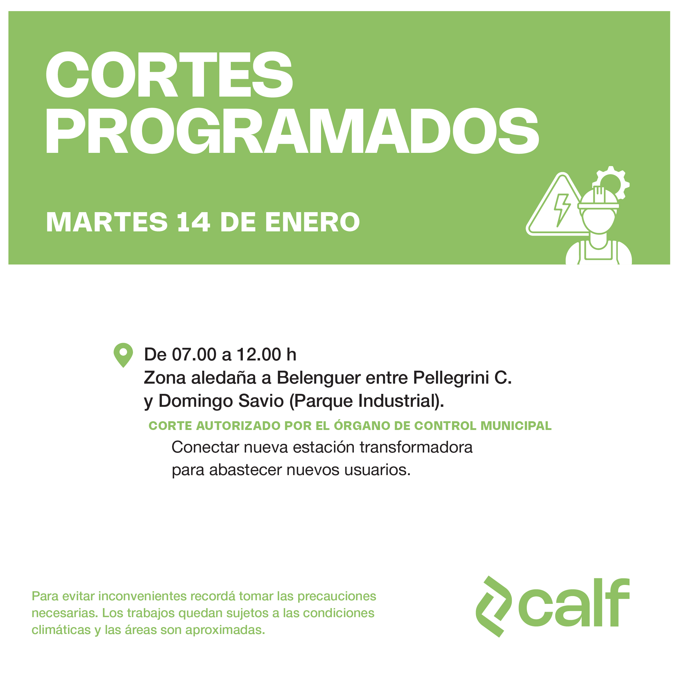 Lee más sobre el artículo Trabajos a realizar este martes