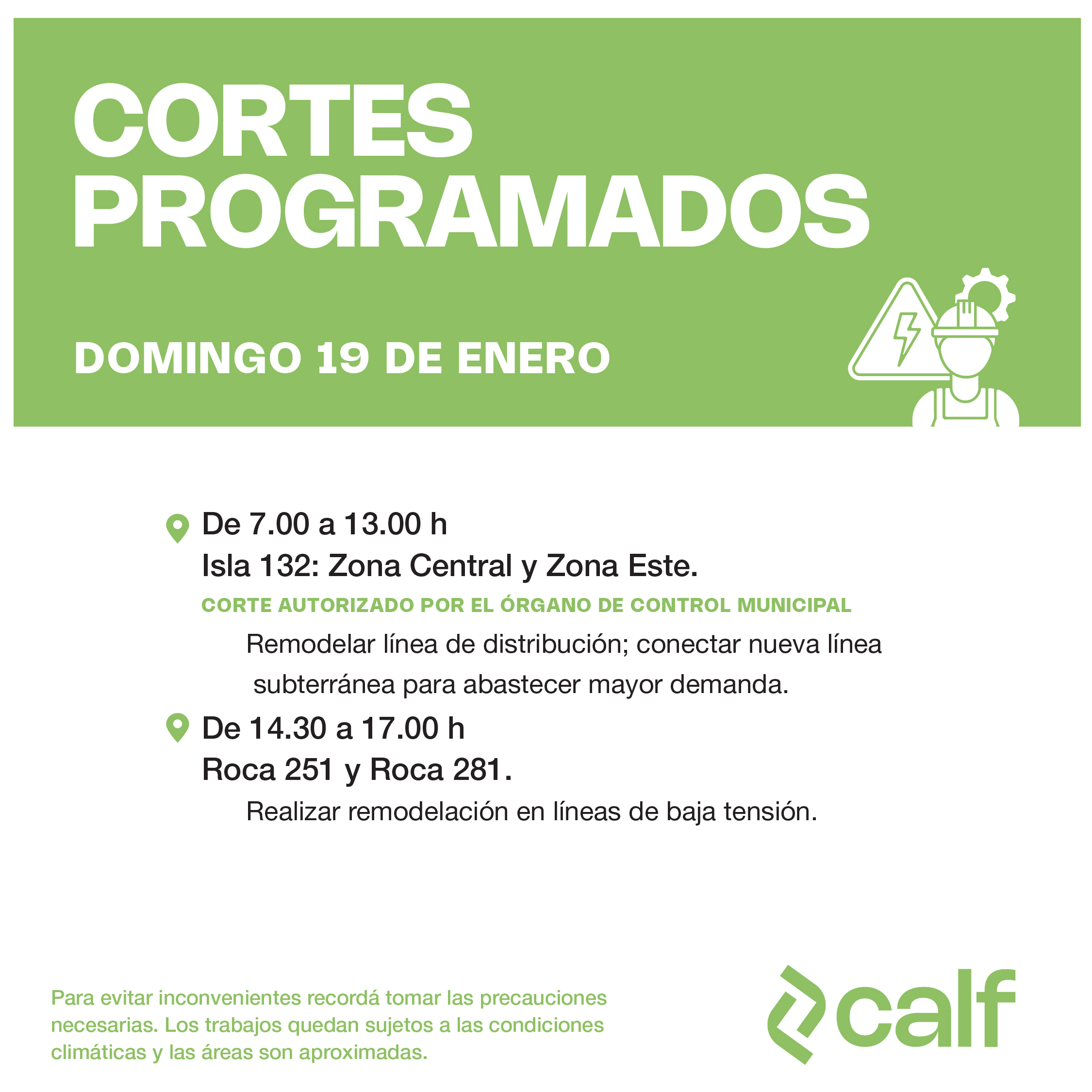 Lee más sobre el artículo Obras a realizar este domingo
