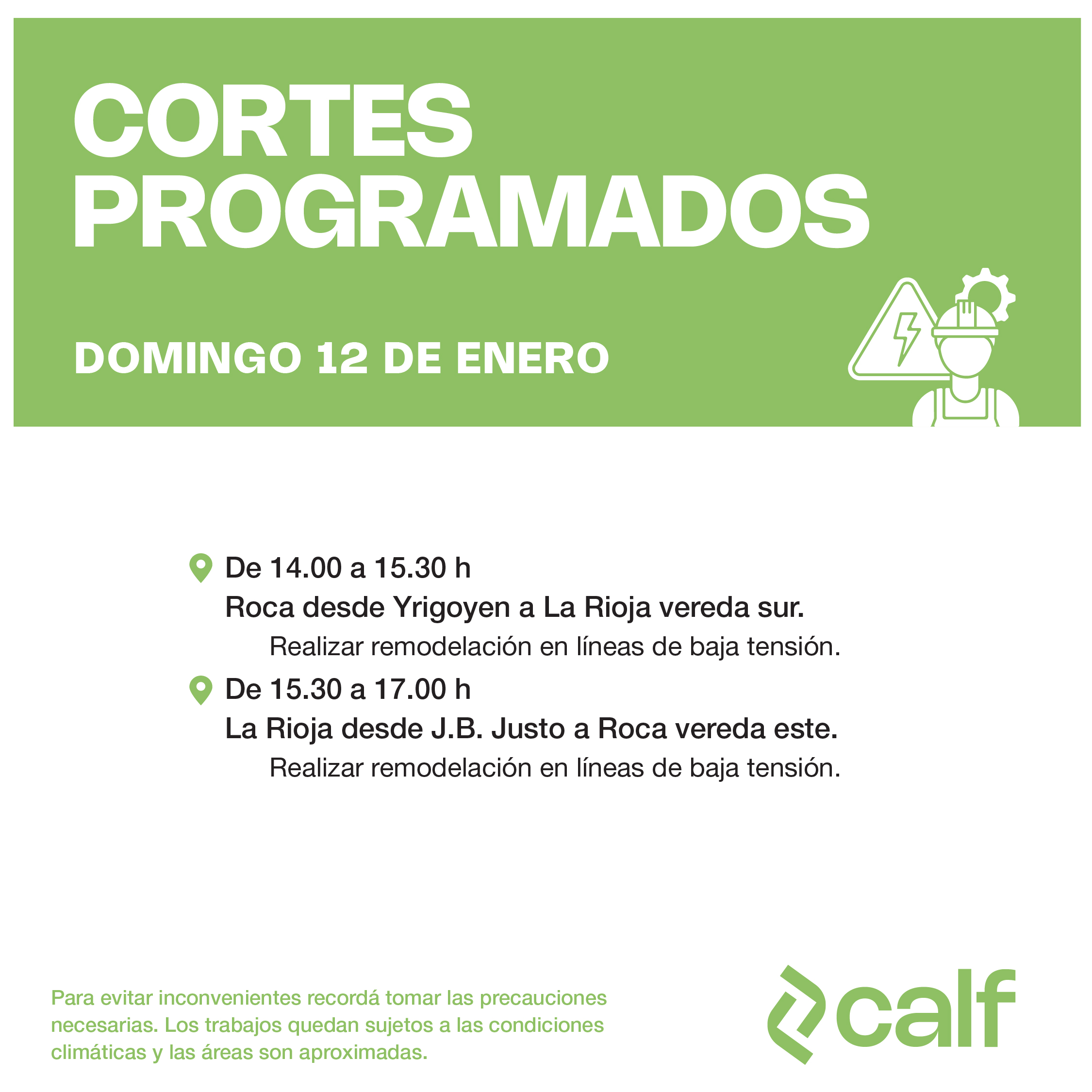 Lee más sobre el artículo Obras para este domingo