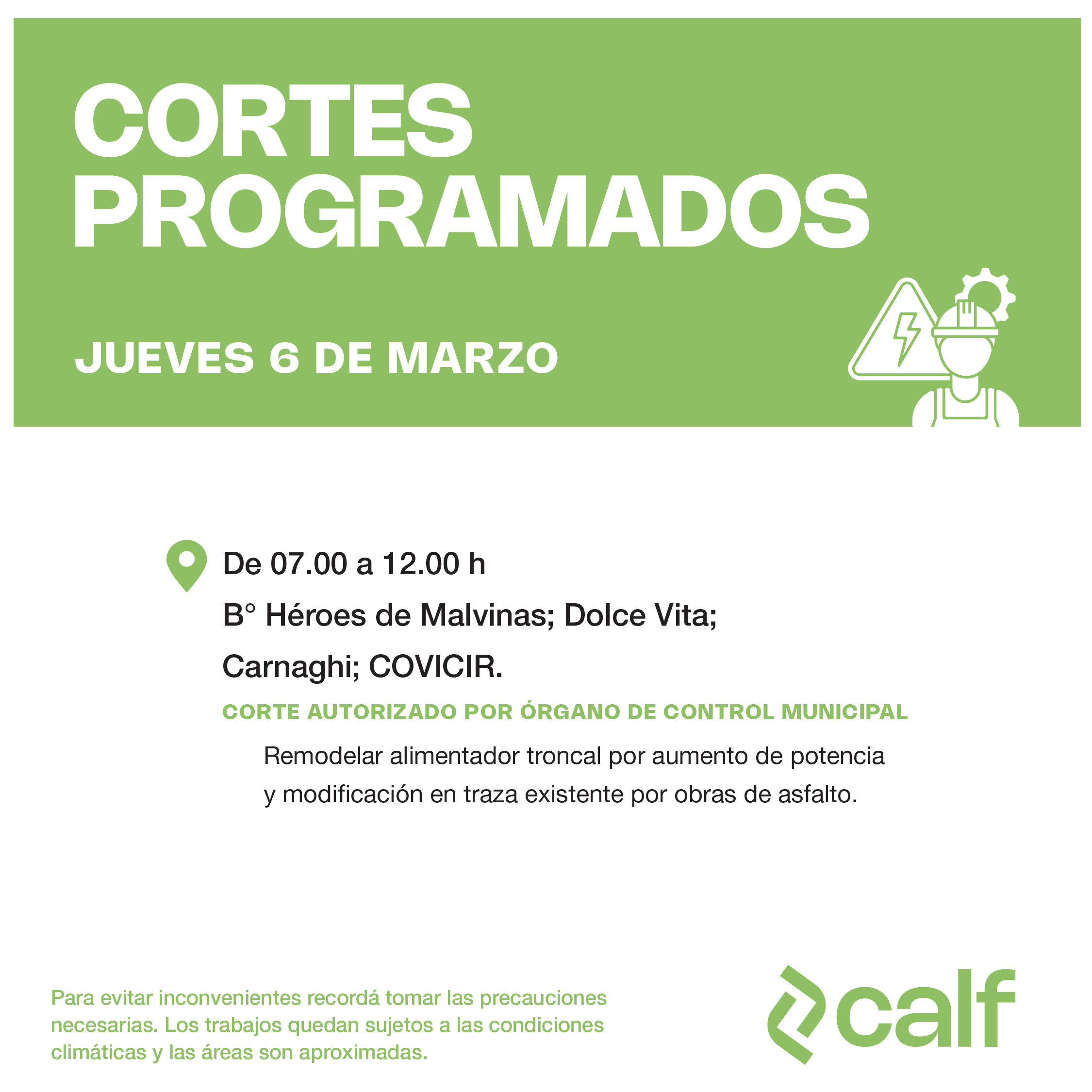 En este momento estás viendo Obras para este jueves