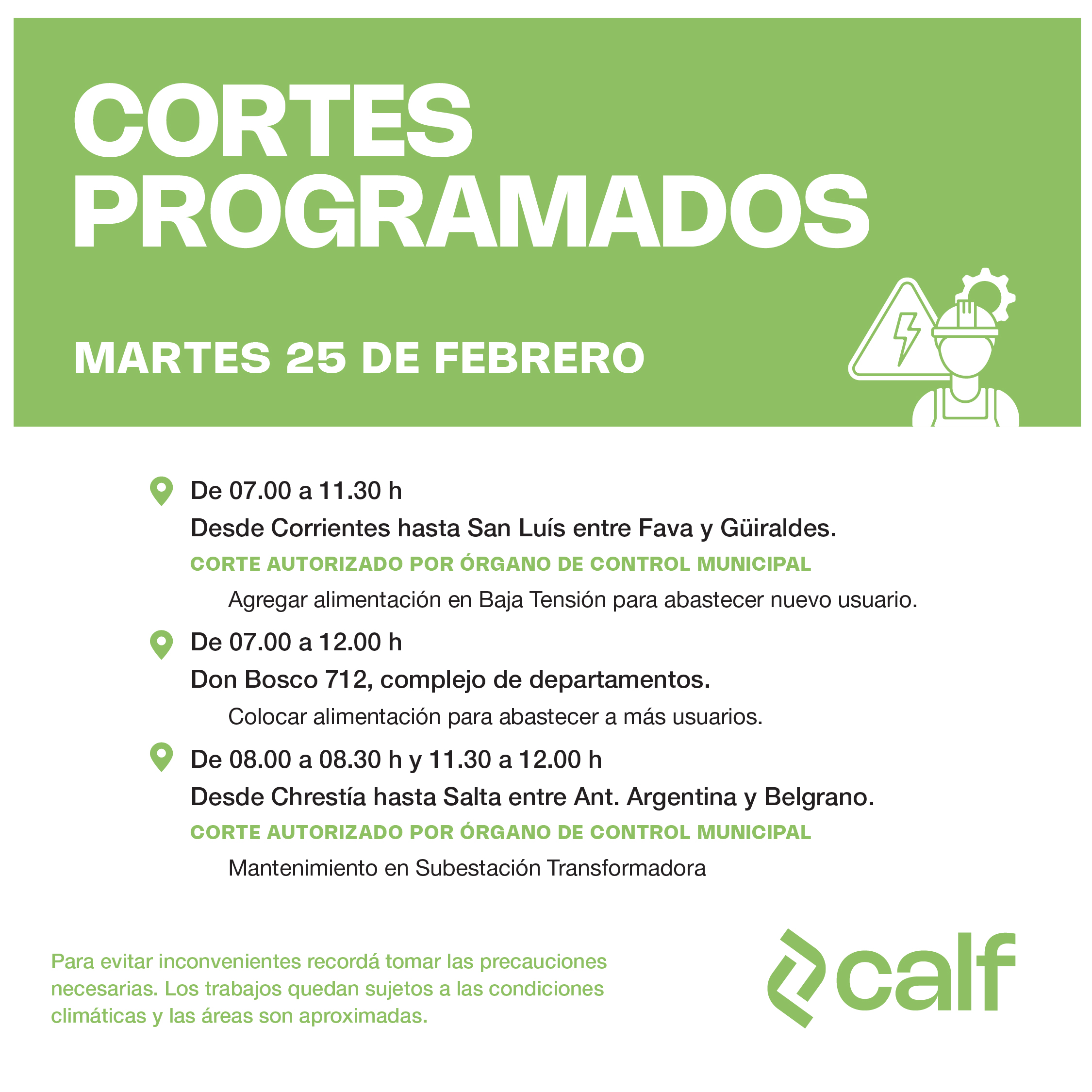 En este momento estás viendo Trabajos a realizar este martes
