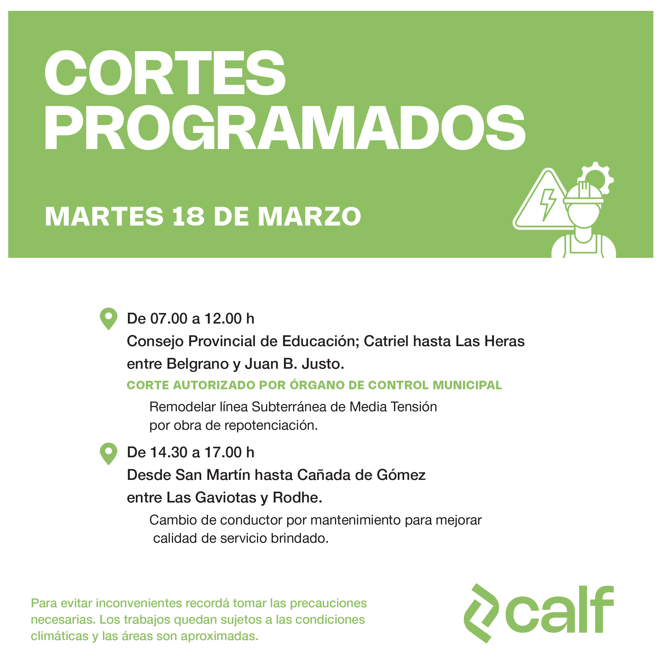 En este momento estás viendo Obras a ejecutar este martes