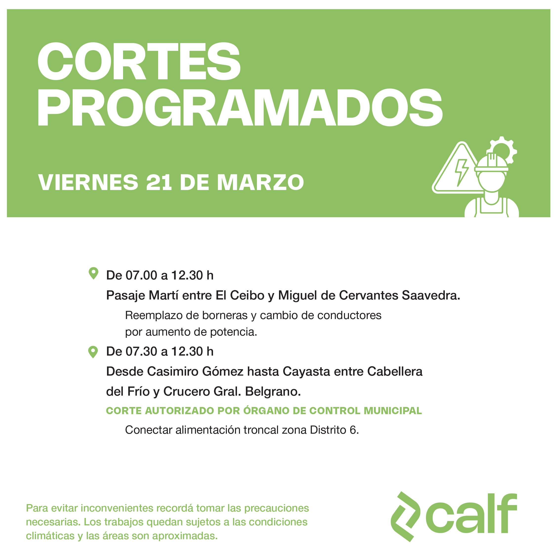 En este momento estás viendo Obras a desarrollar este viernes