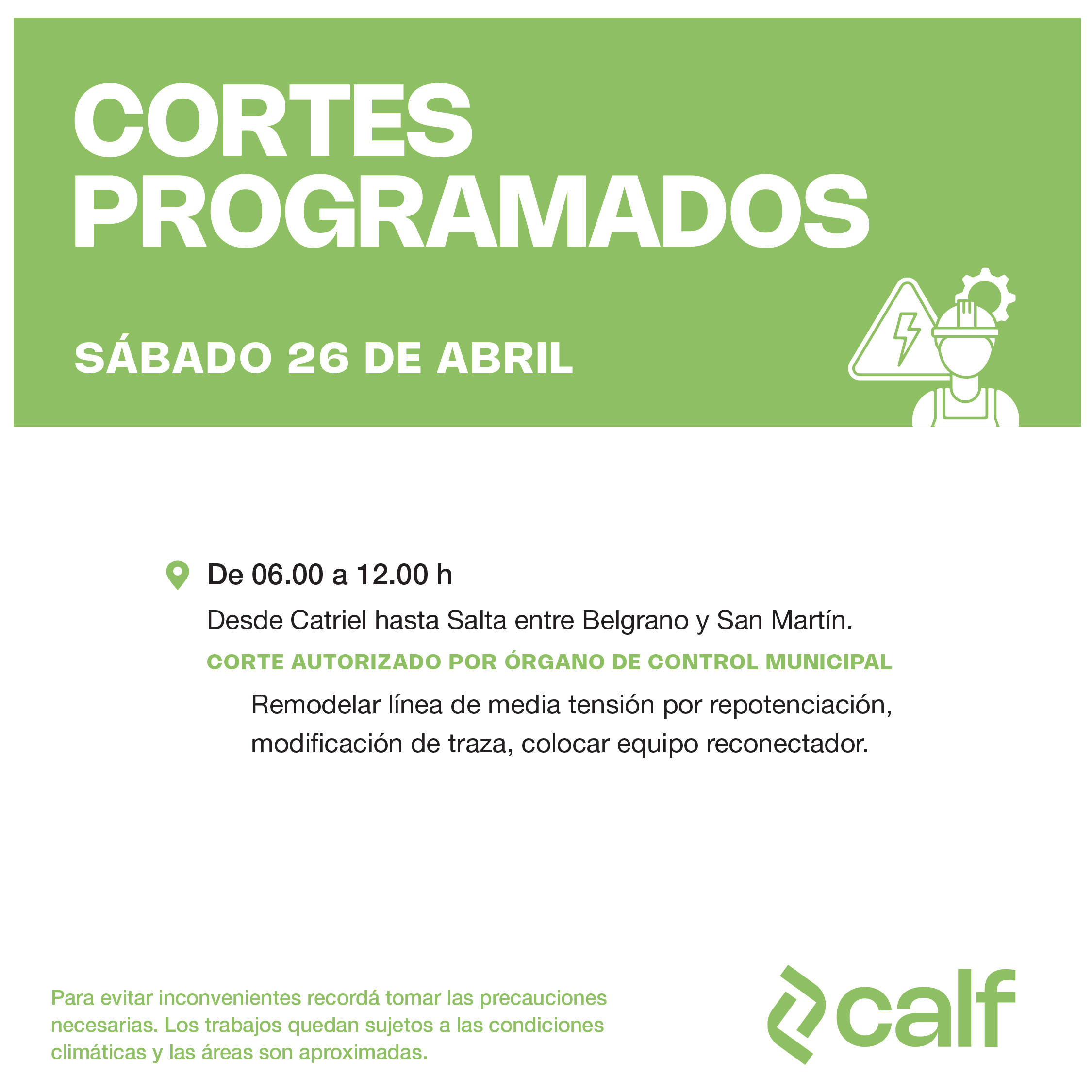 Lee más sobre el artículo Trabajos para este sábado