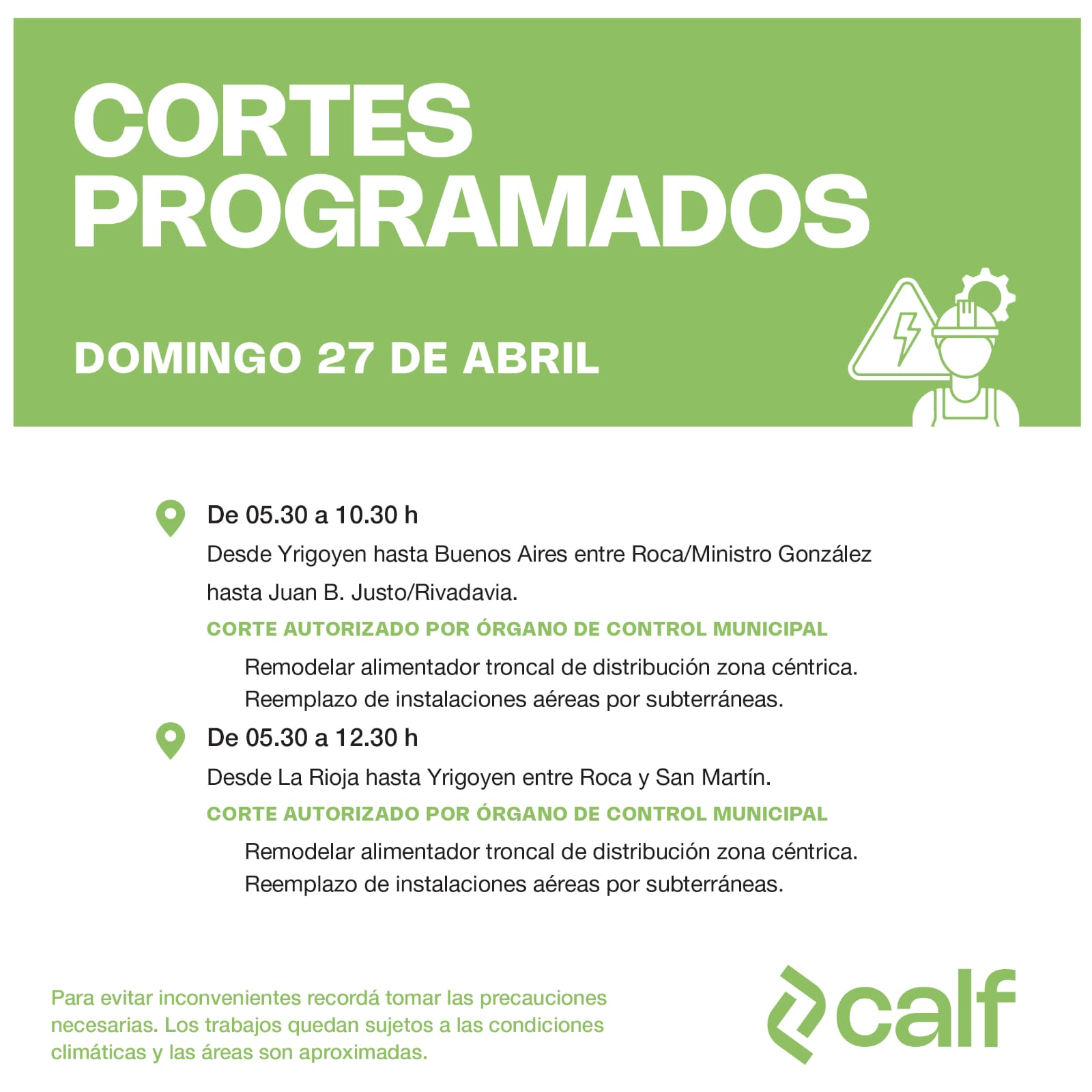 Lee más sobre el artículo Domingo con trabajos programados