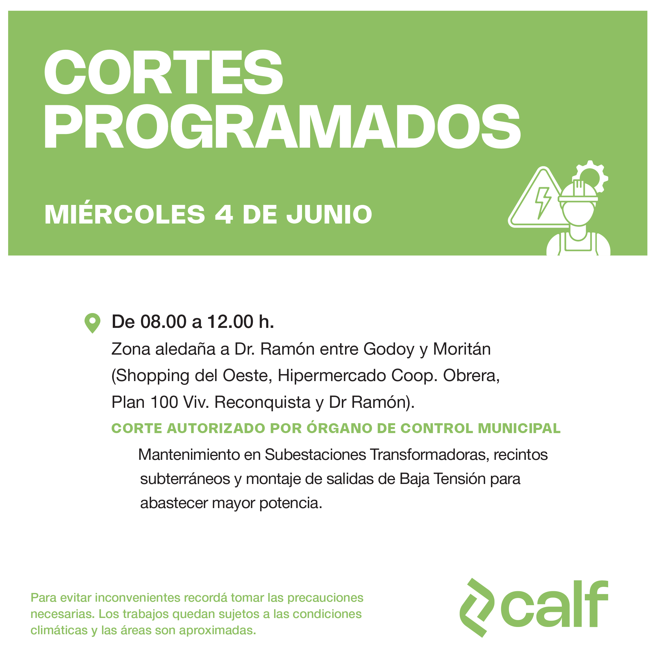 Lee más sobre el artículo Trabajos previstos para este miércoles