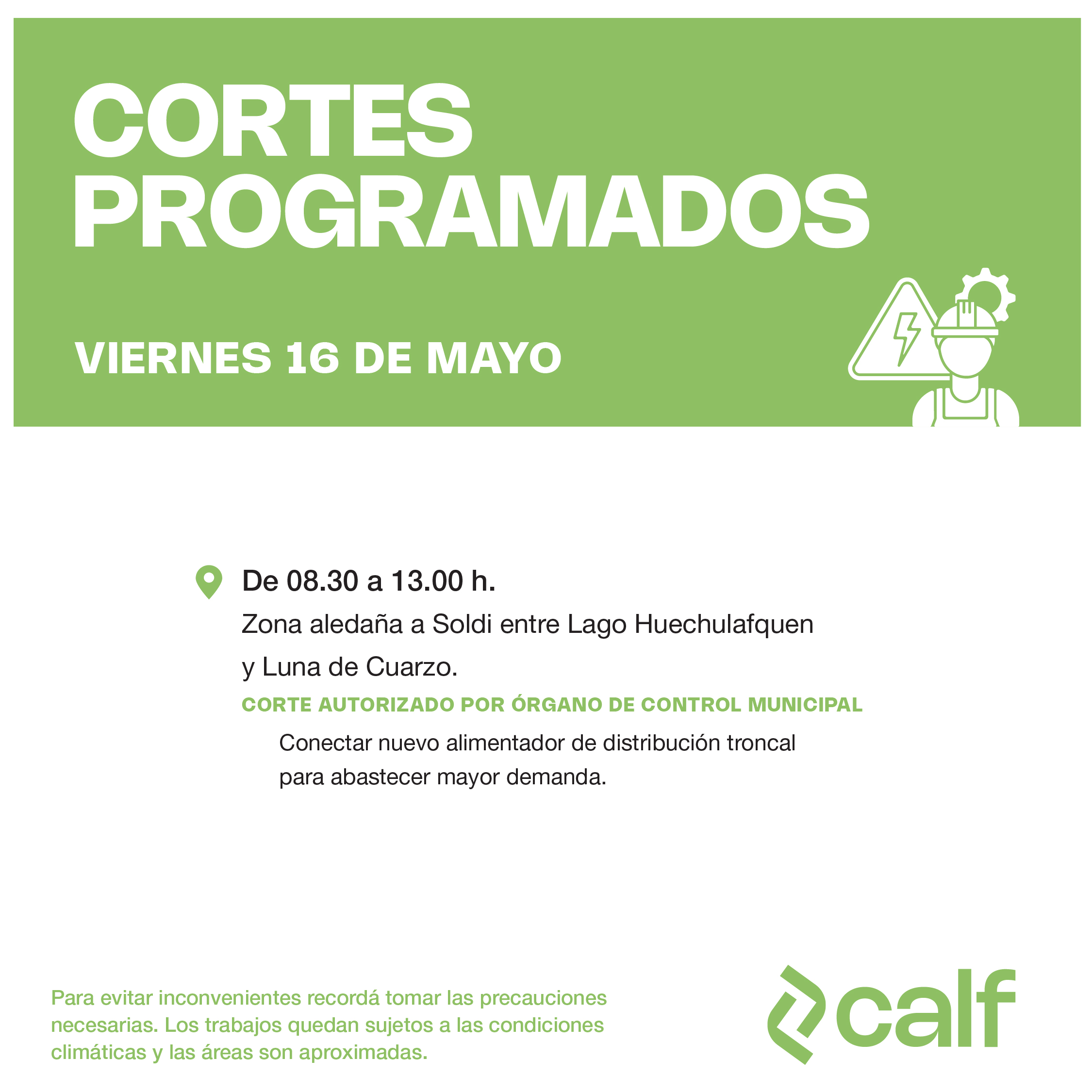 Lee más sobre el artículo Trabajos programados para el viernes 16-5