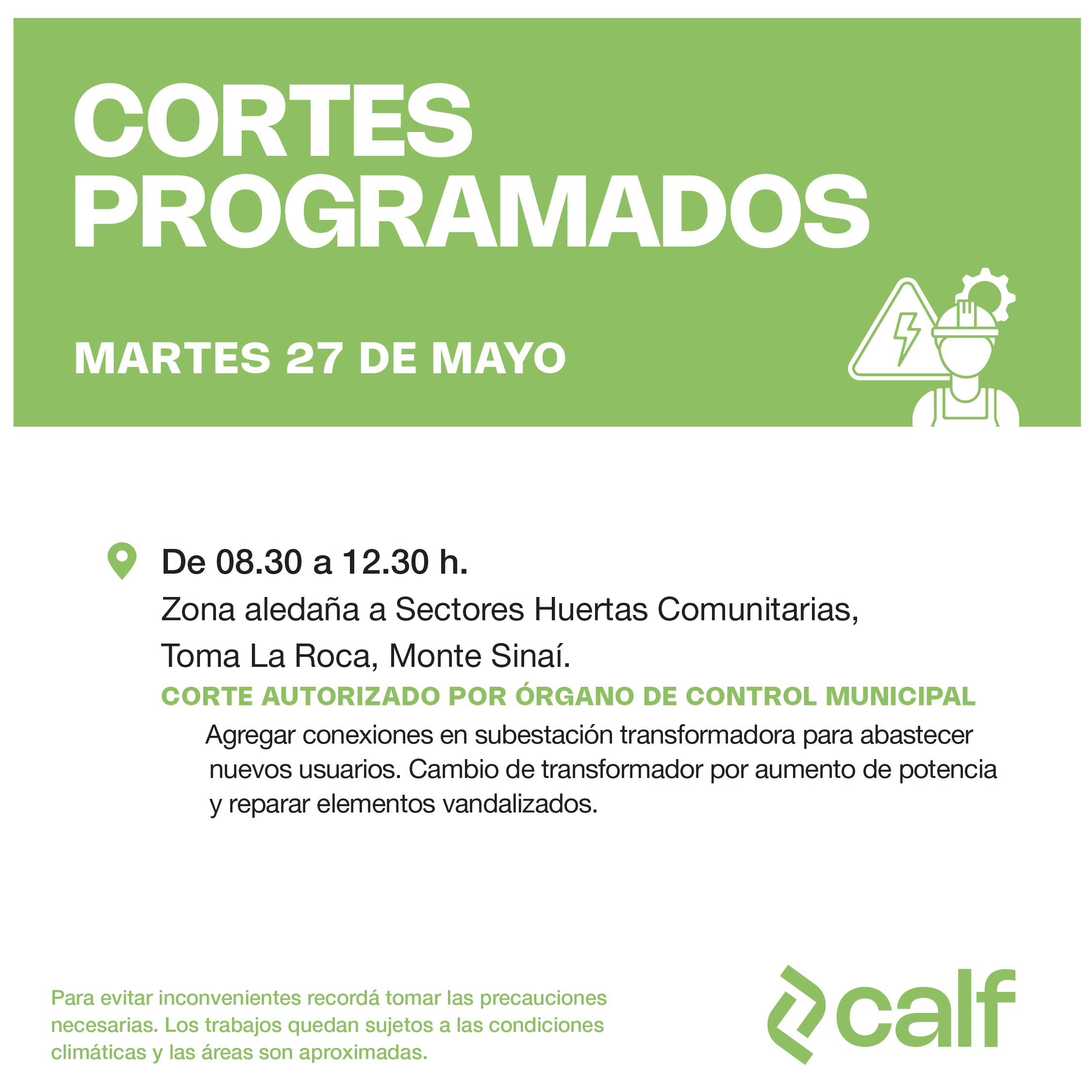 Lee más sobre el artículo Obras a realizar este martes