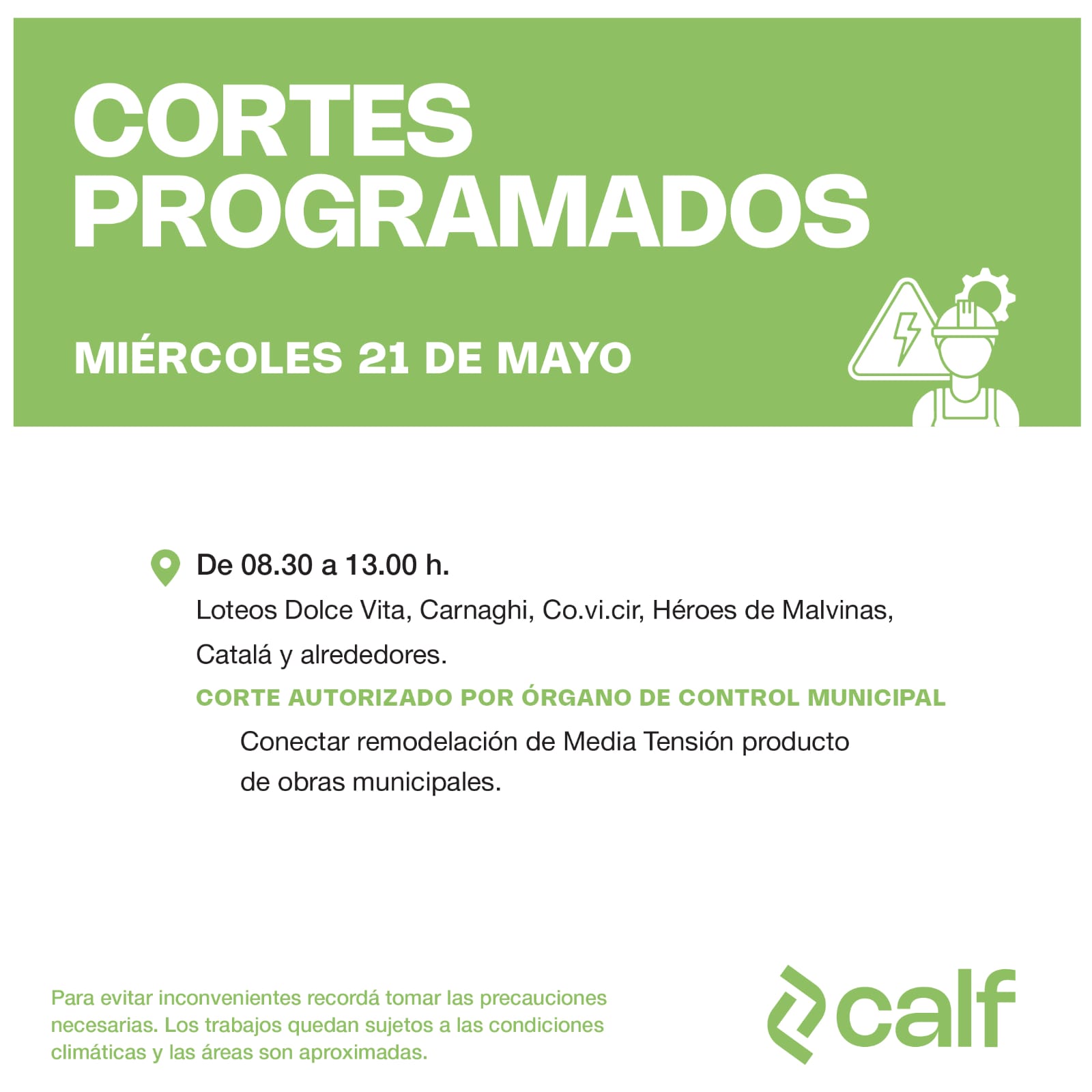 Lee más sobre el artículo Obras a ejecutar este miércoles