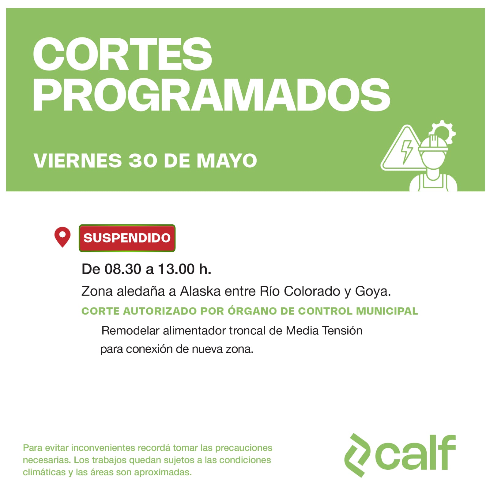 Lee más sobre el artículo Suspensión para este viernes