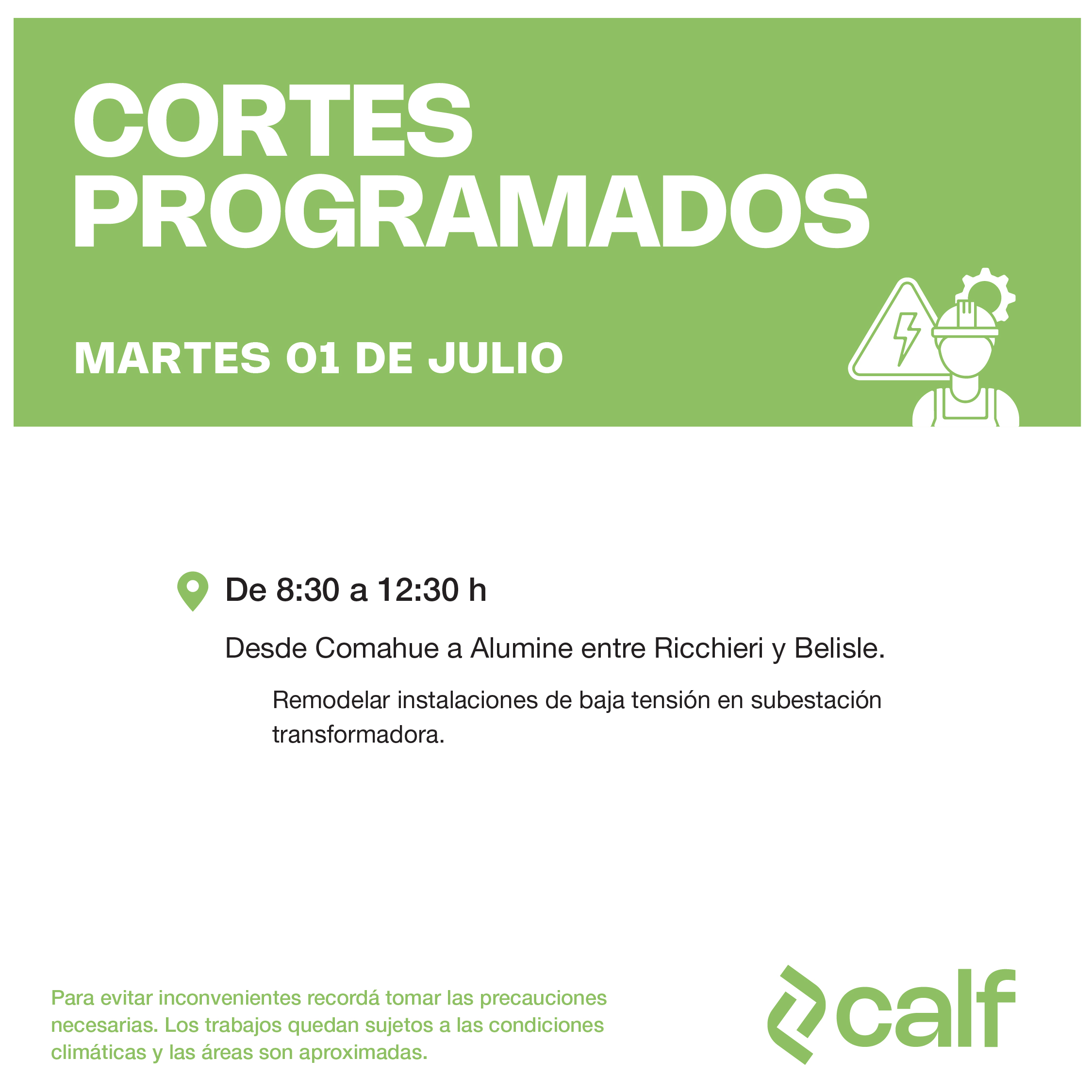 Lee más sobre el artículo Obras a realizar este martes