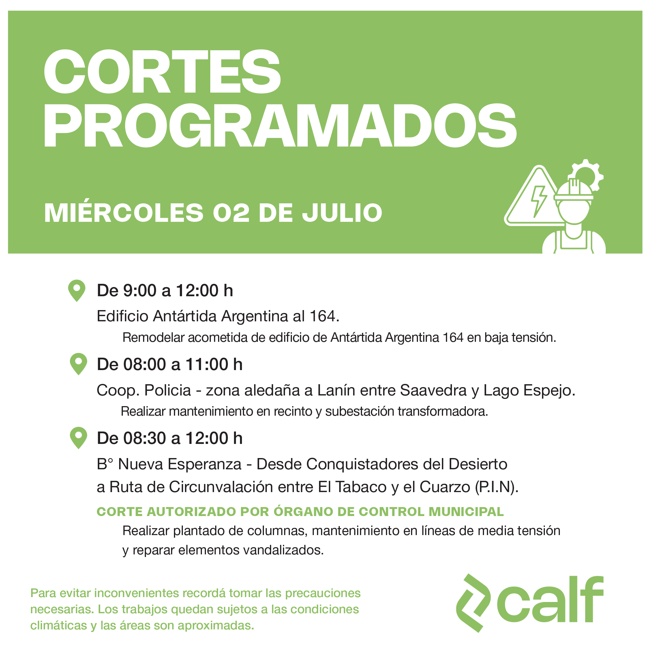 Lee más sobre el artículo Obras a ejecutar este miércoles