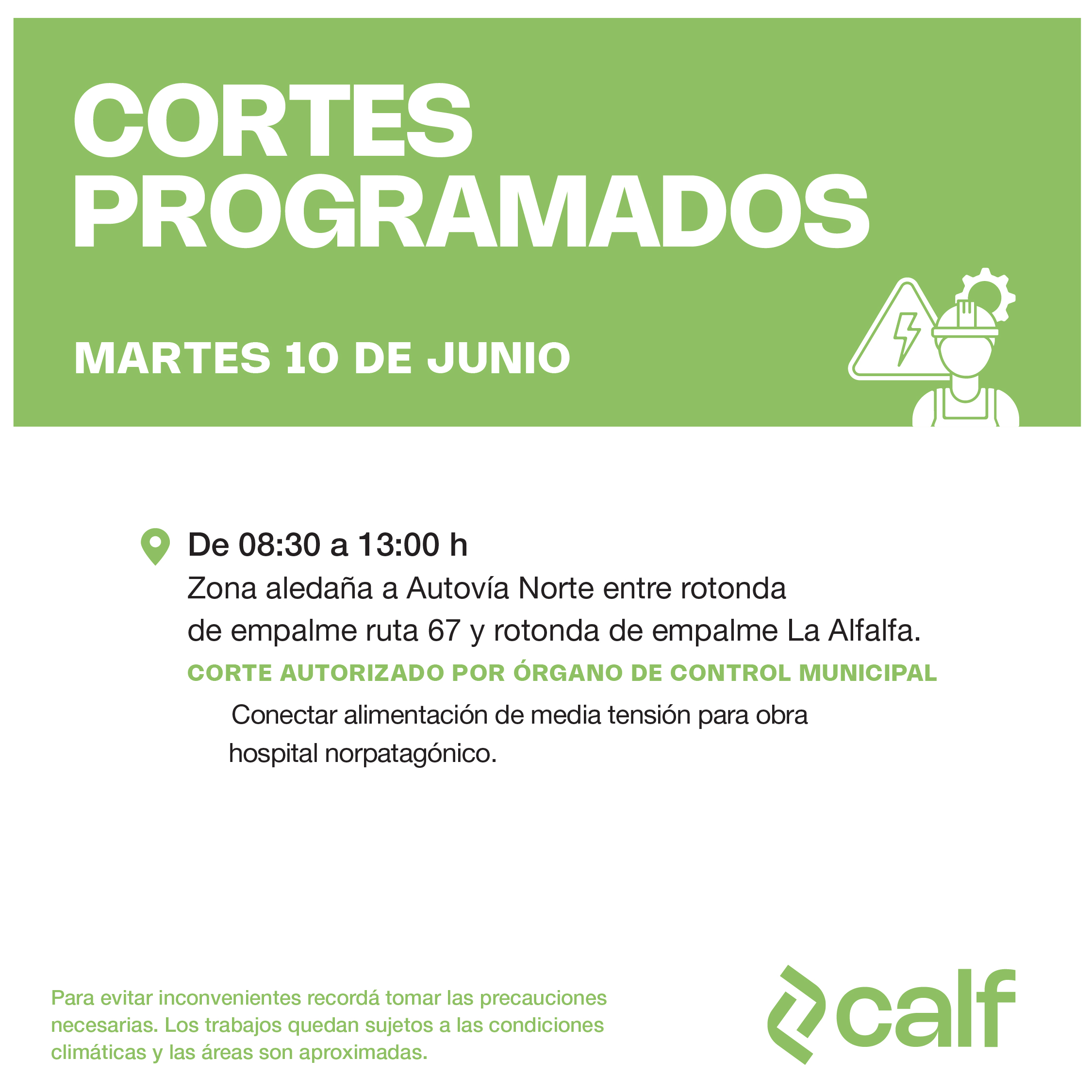 Lee más sobre el artículo Trabajos programados para el martes 10-6