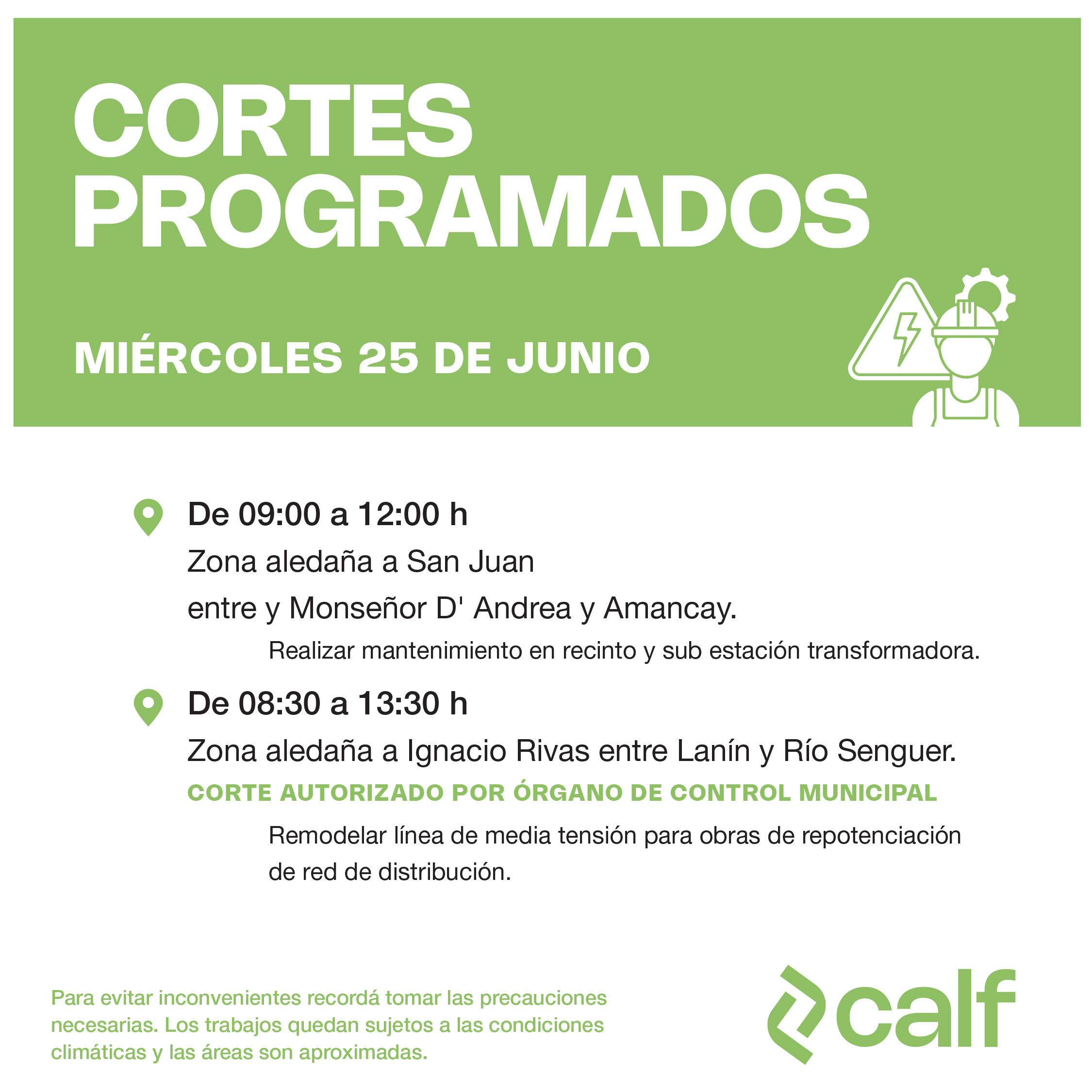 Lee más sobre el artículo Obras a ejecutar este miércoles