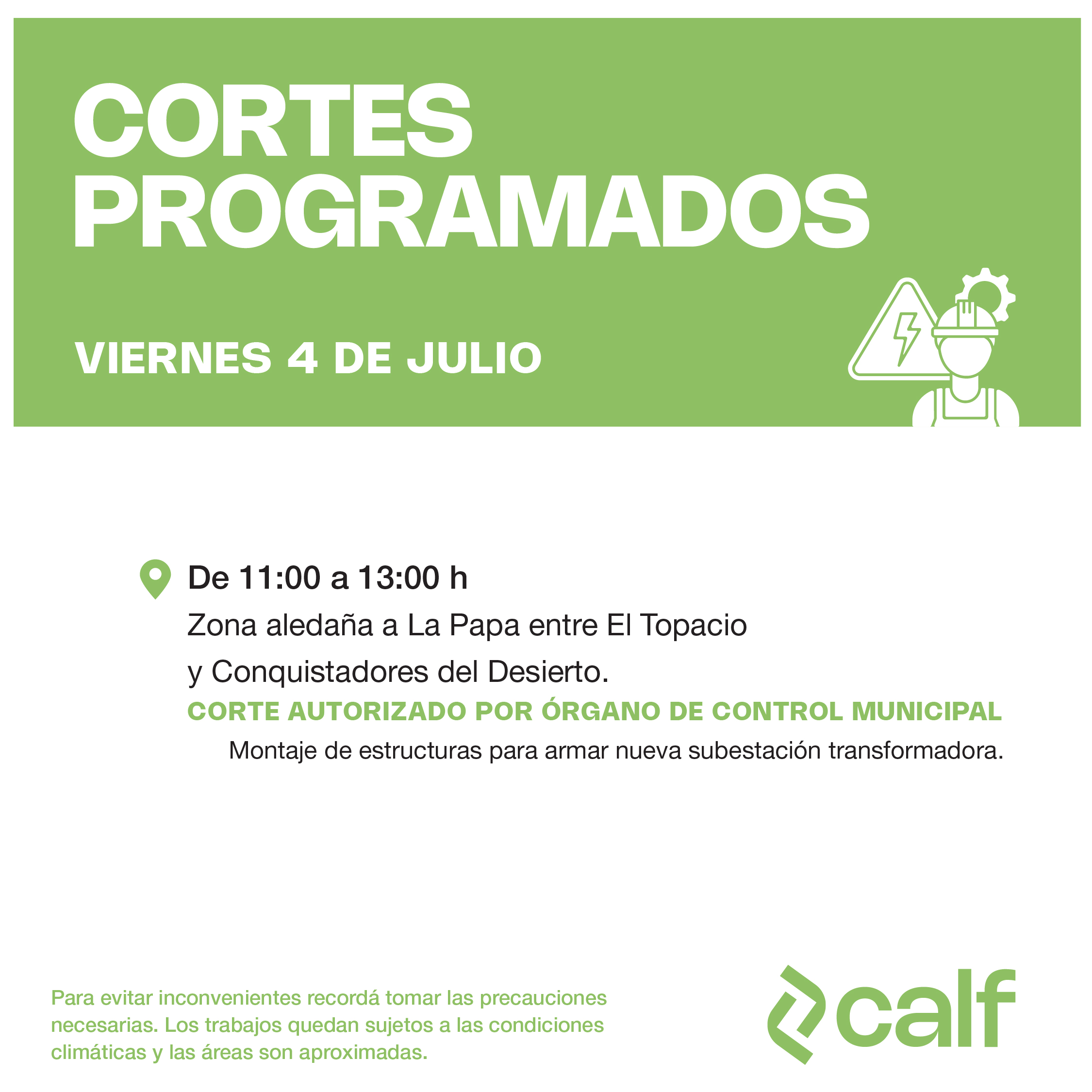 Lee más sobre el artículo Obras programadas para este viernes 4-7