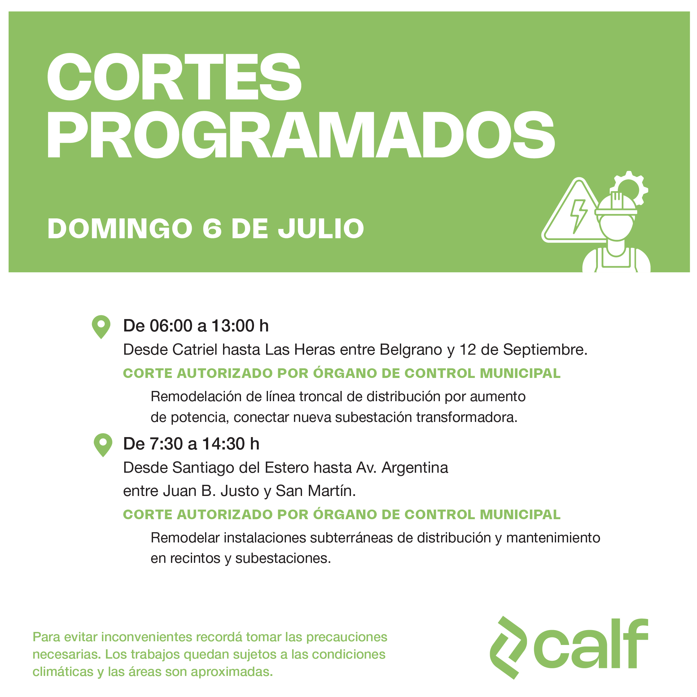 Lee más sobre el artículo Domingo con obras a realizar