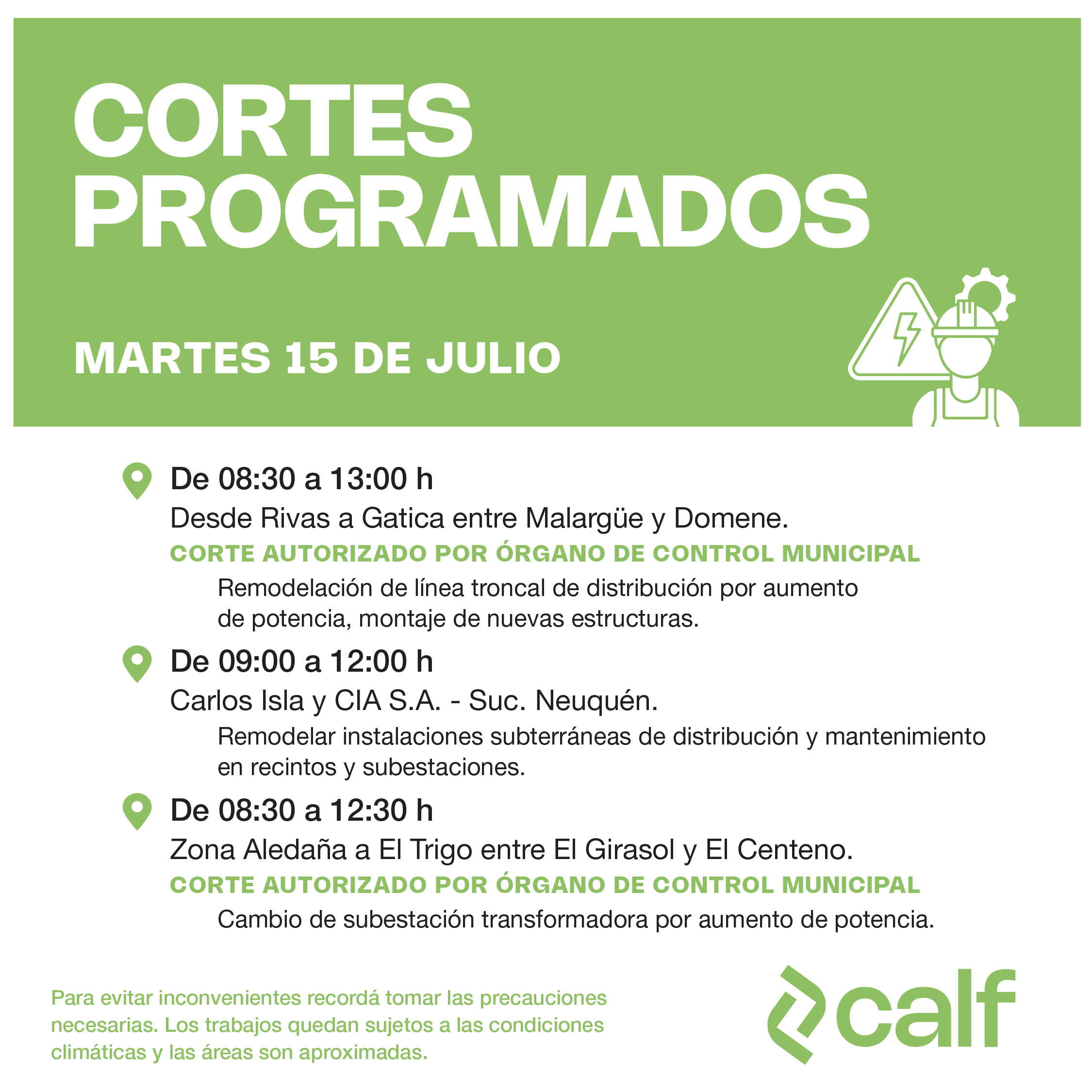 Lee más sobre el artículo Obras a realizar este martes