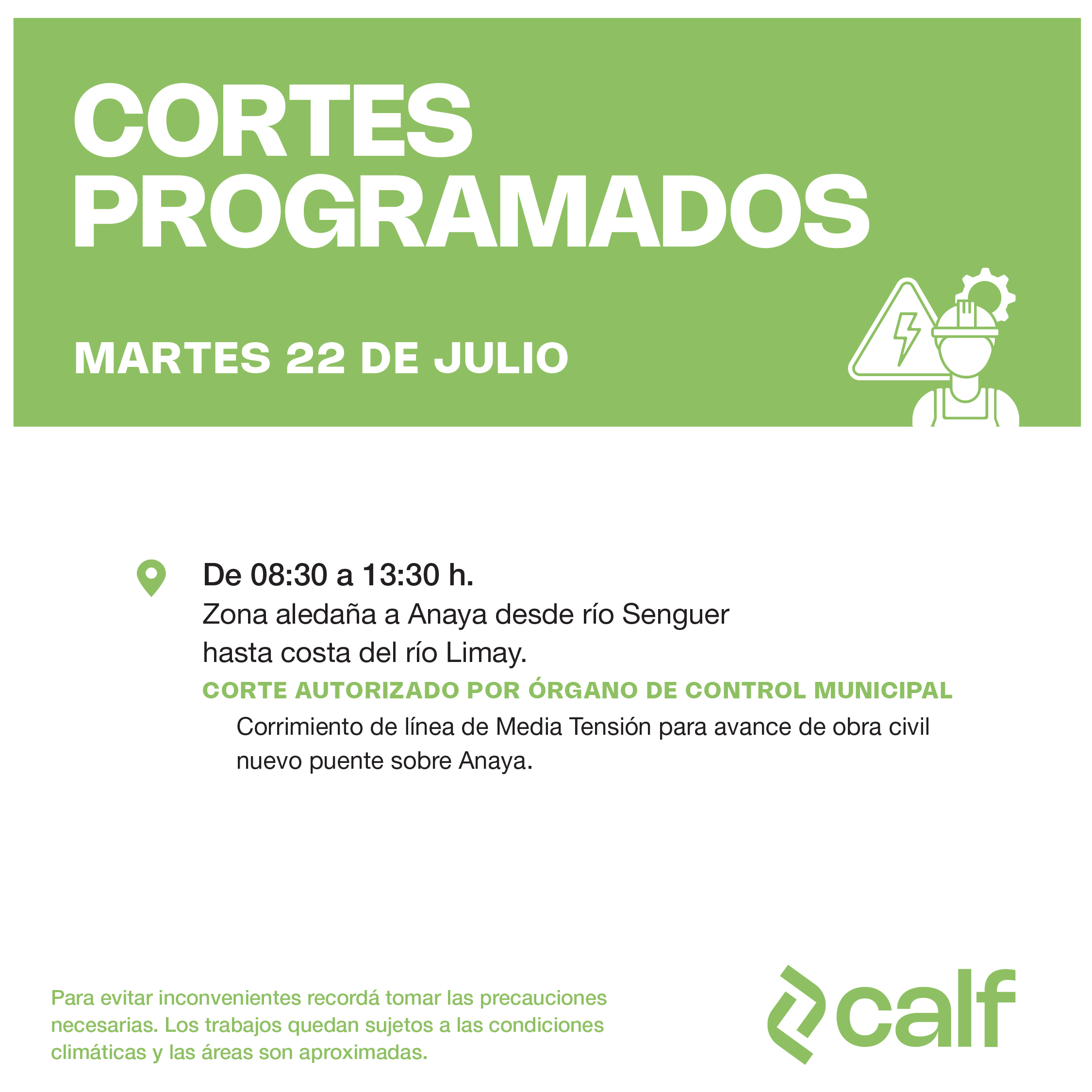 Lee más sobre el artículo Tareas previstas para este martes