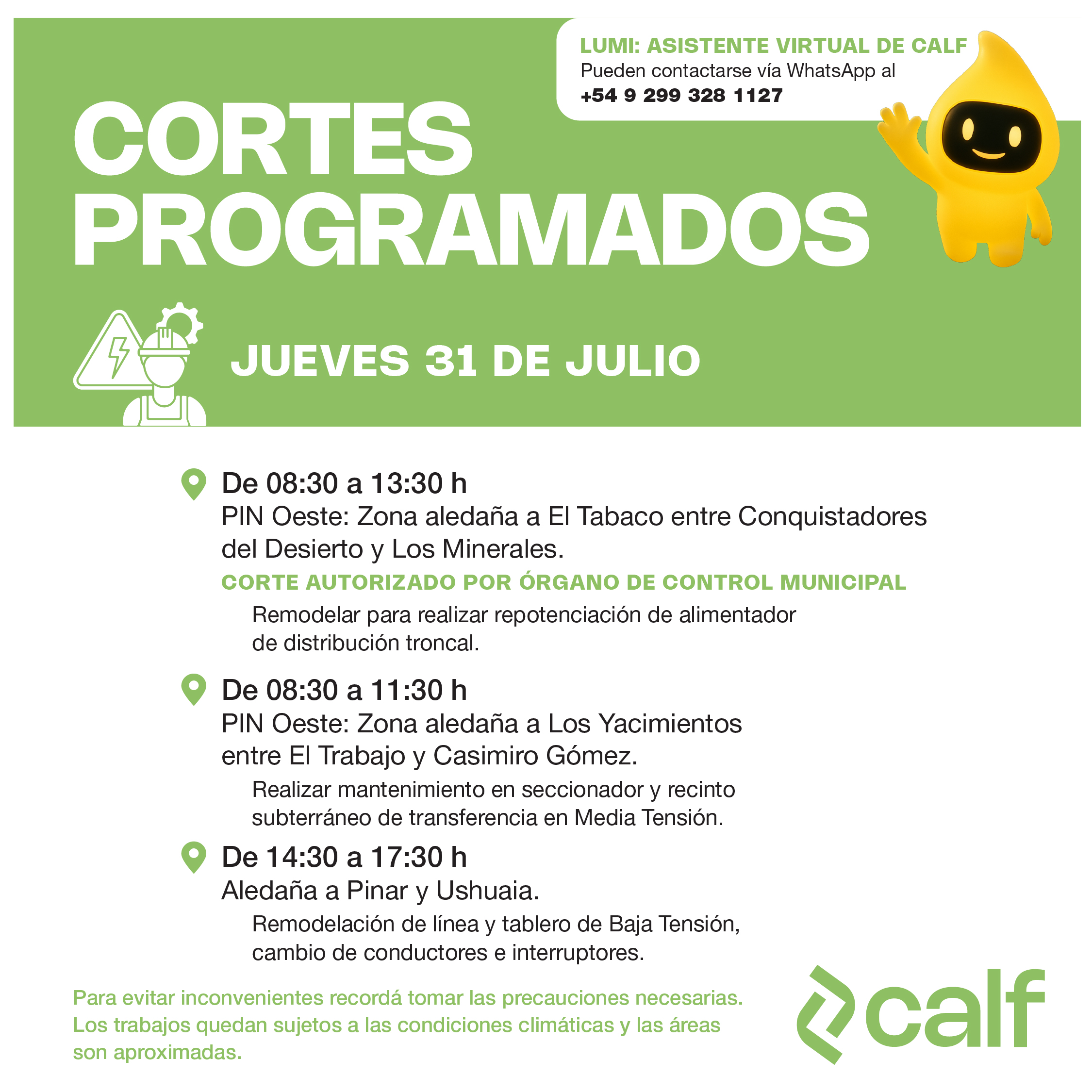 Lee más sobre el artículo Diversos trabajos para este jueves