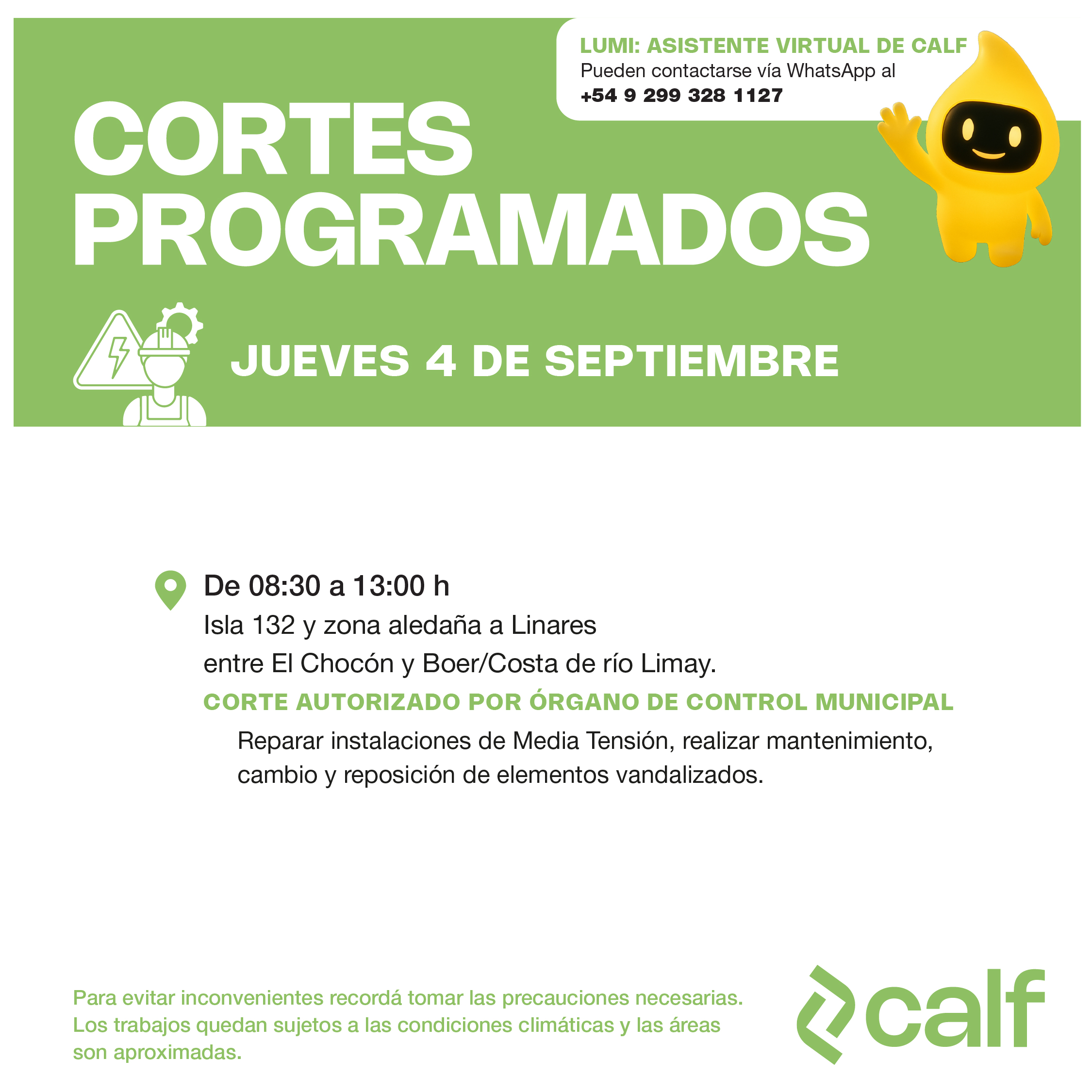 Lee más sobre el artículo Obras para este jueves