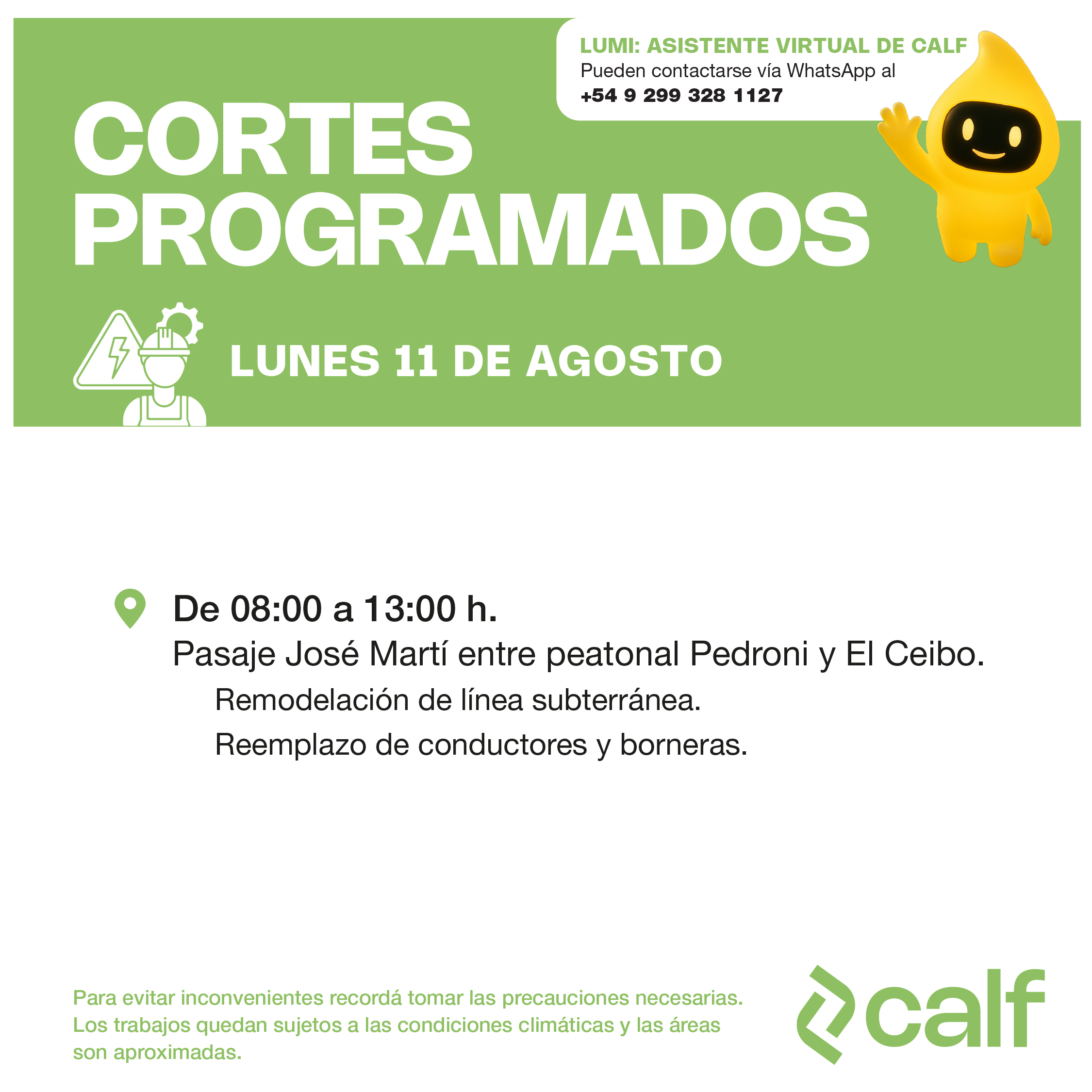 Lee más sobre el artículo Obras a ejecutar este lunes