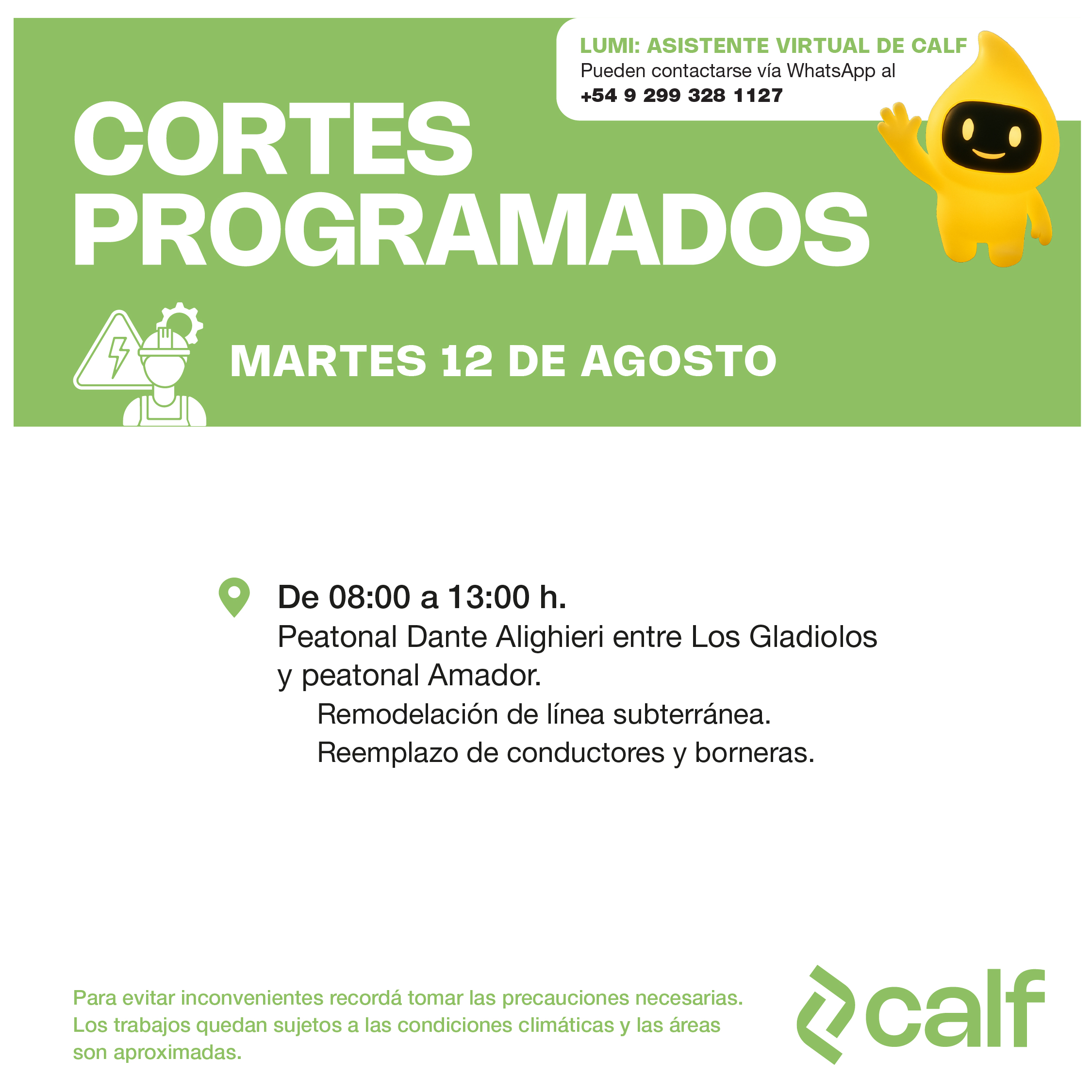 Lee más sobre el artículo Trabajos programados para este martes 12