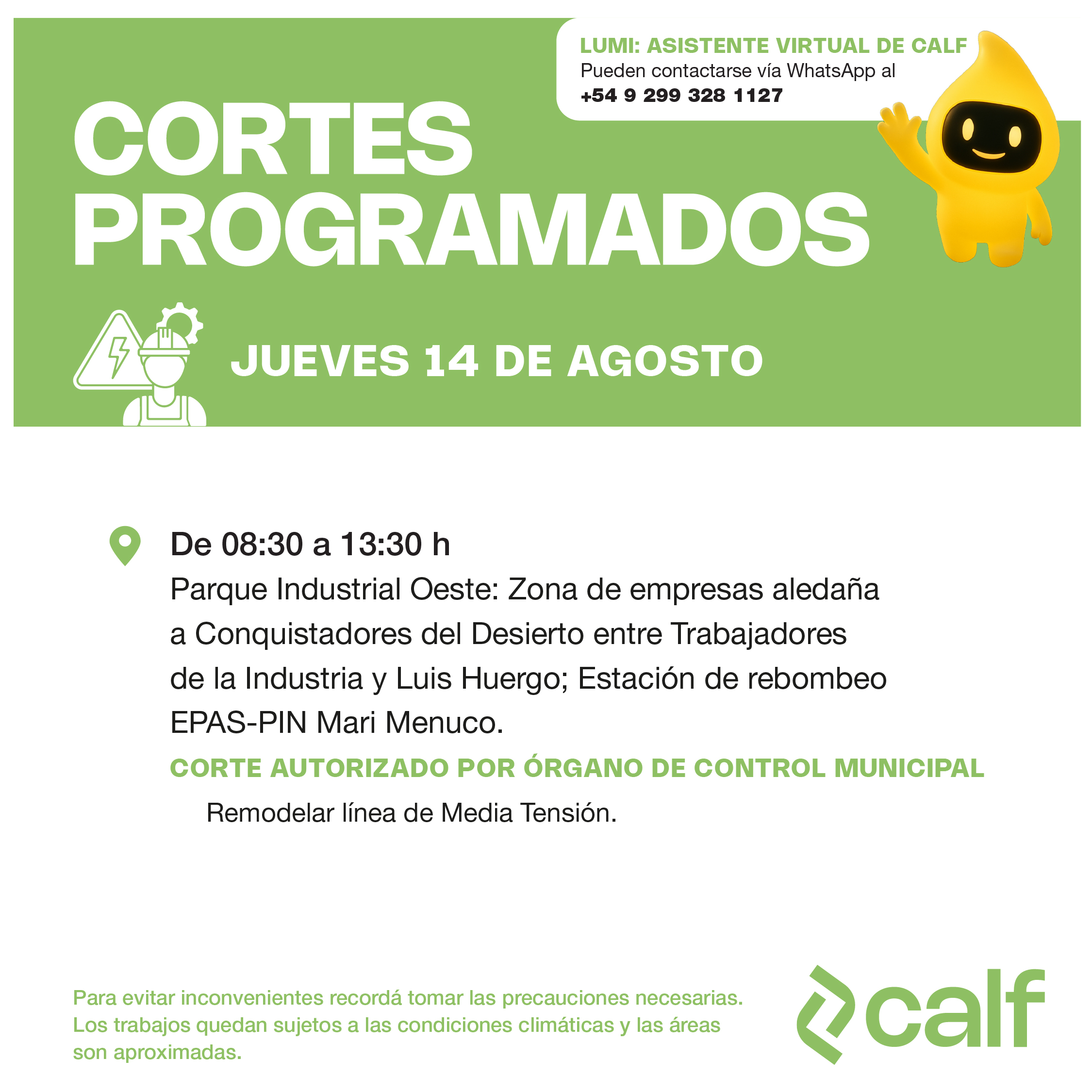 Lee más sobre el artículo Tareas programadas para el jueves 14-8