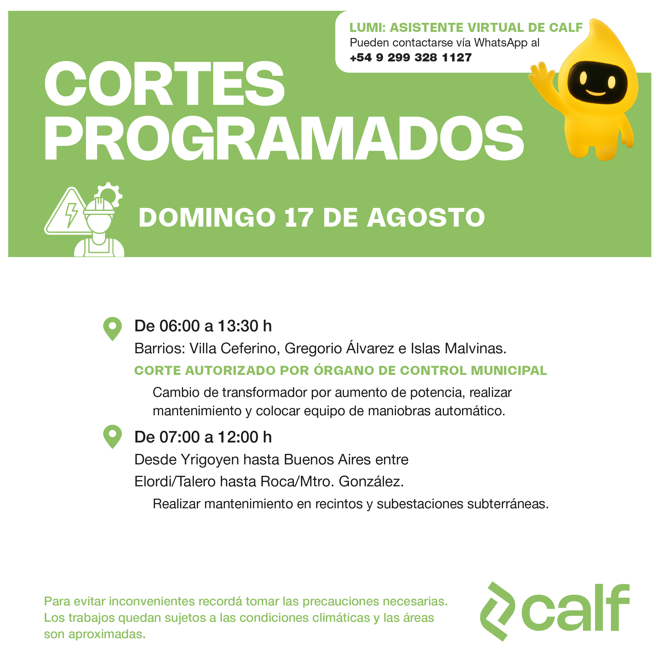 Lee más sobre el artículo Trabajos a realizar este domingo