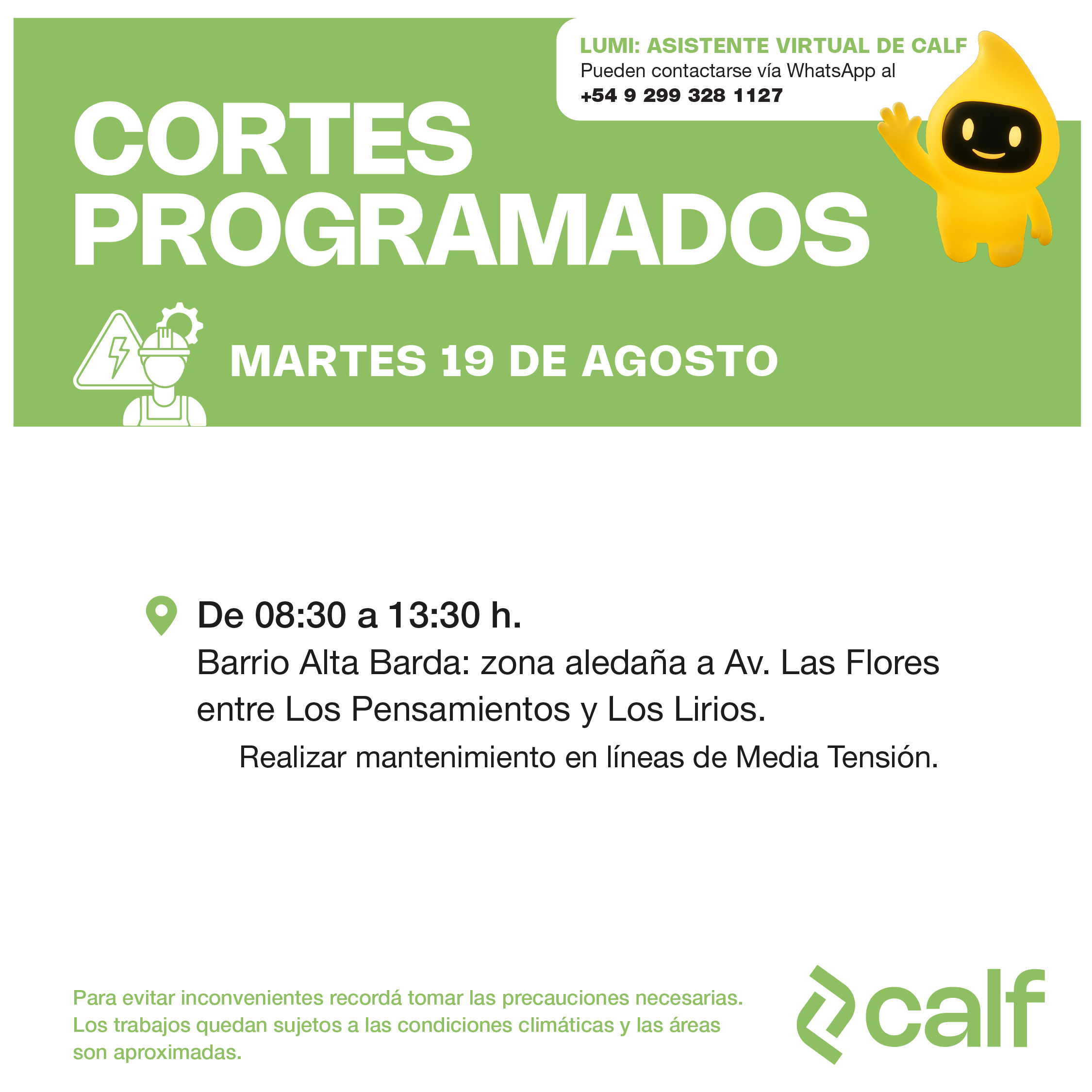 Lee más sobre el artículo Trabajos de mantenimiento para este martes
