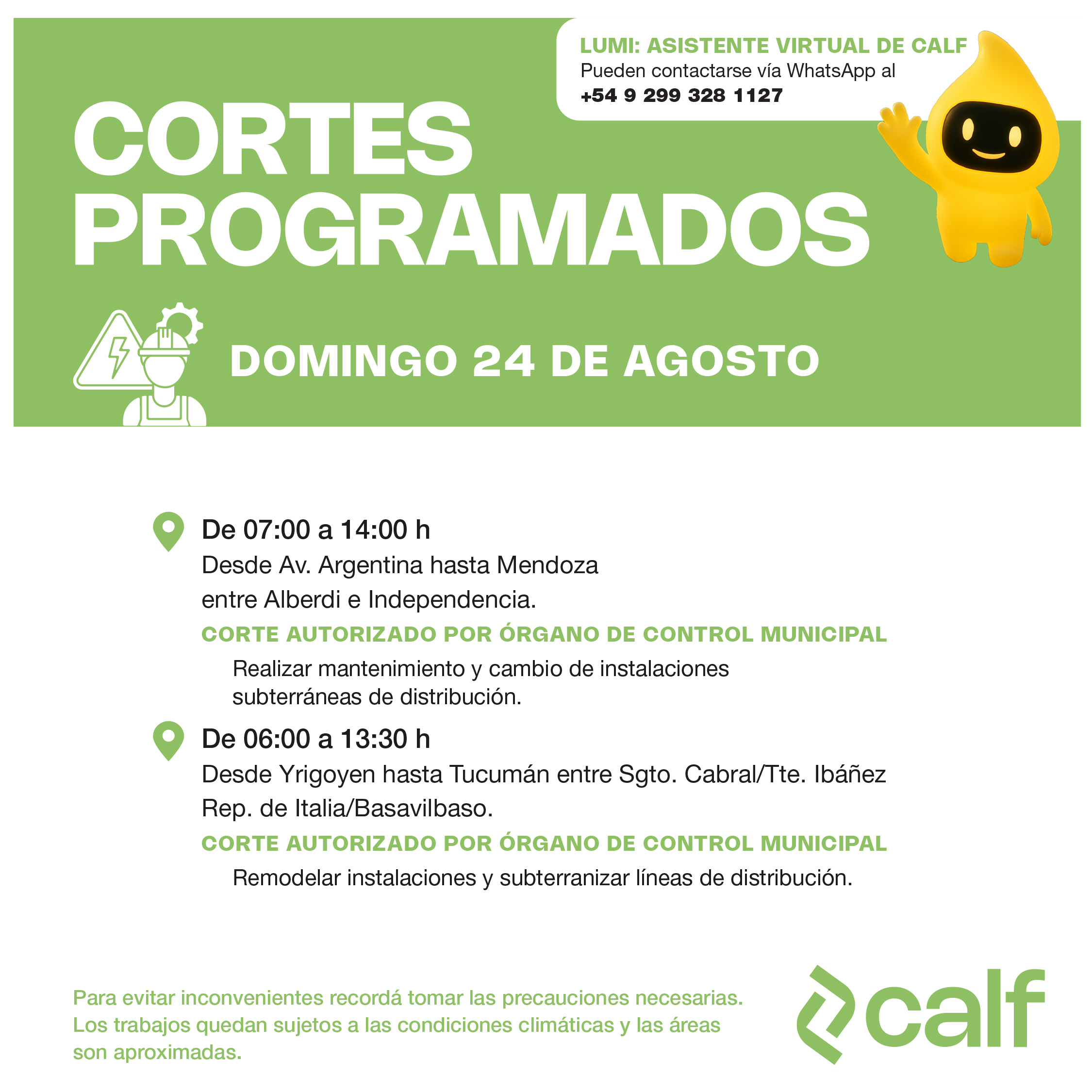 Lee más sobre el artículo Tareas previstas para este domingo