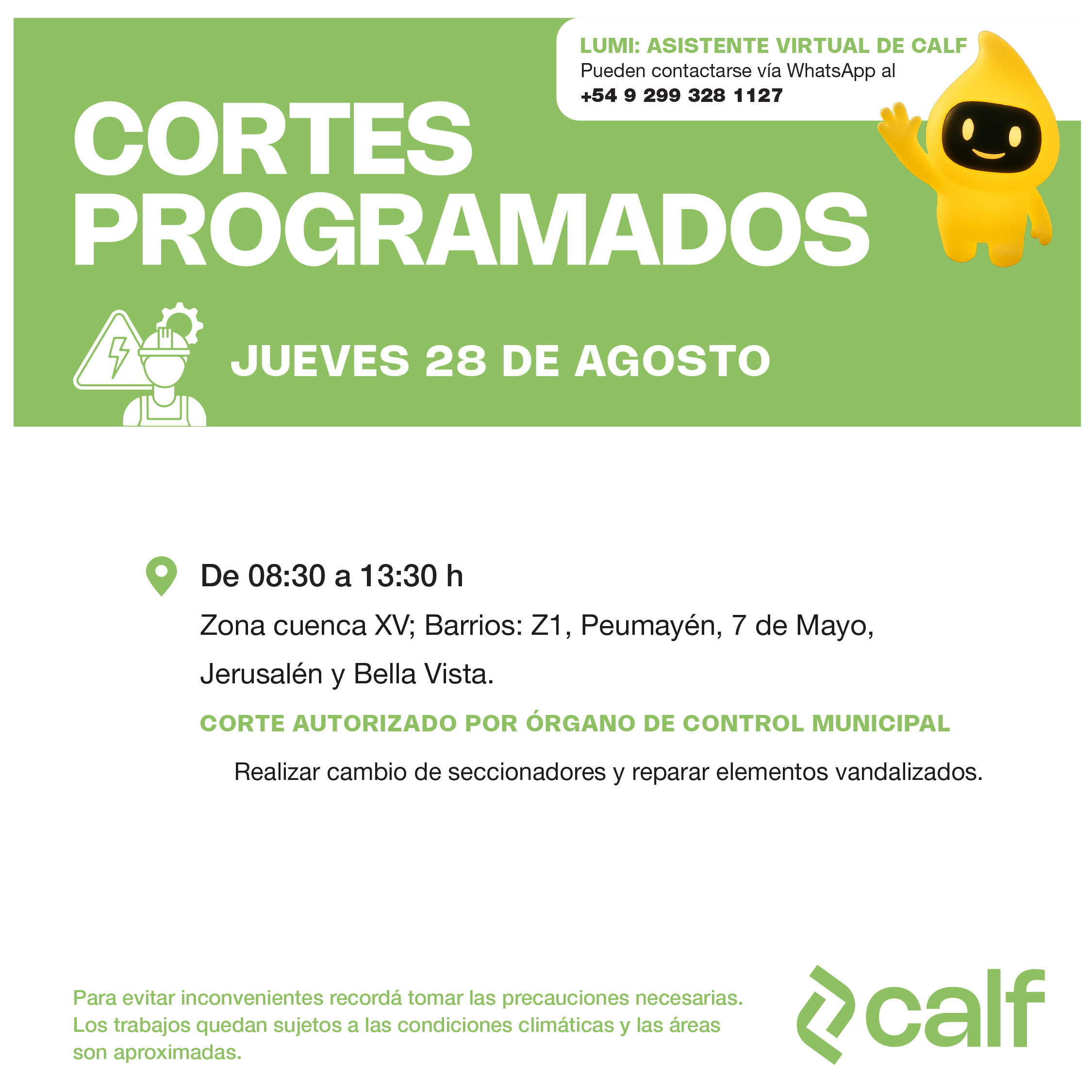 Lee más sobre el artículo Trabajos previstos para este jueves
