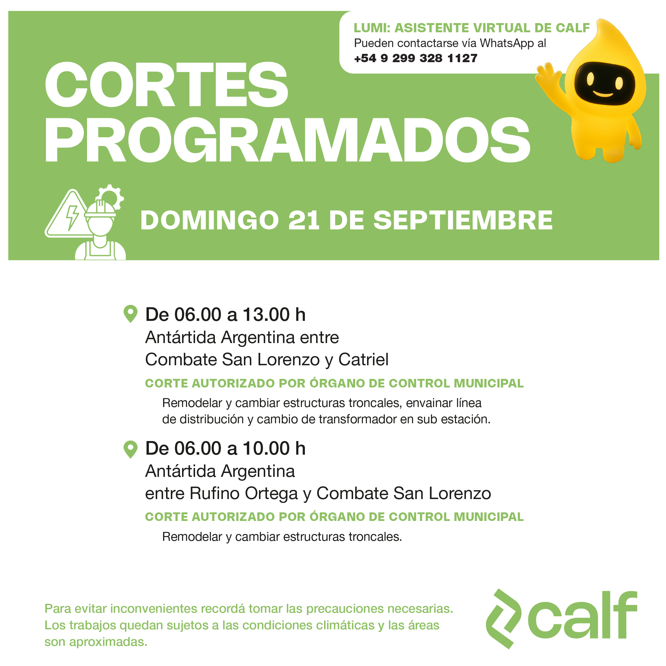 Lee más sobre el artículo Obras para este domingo