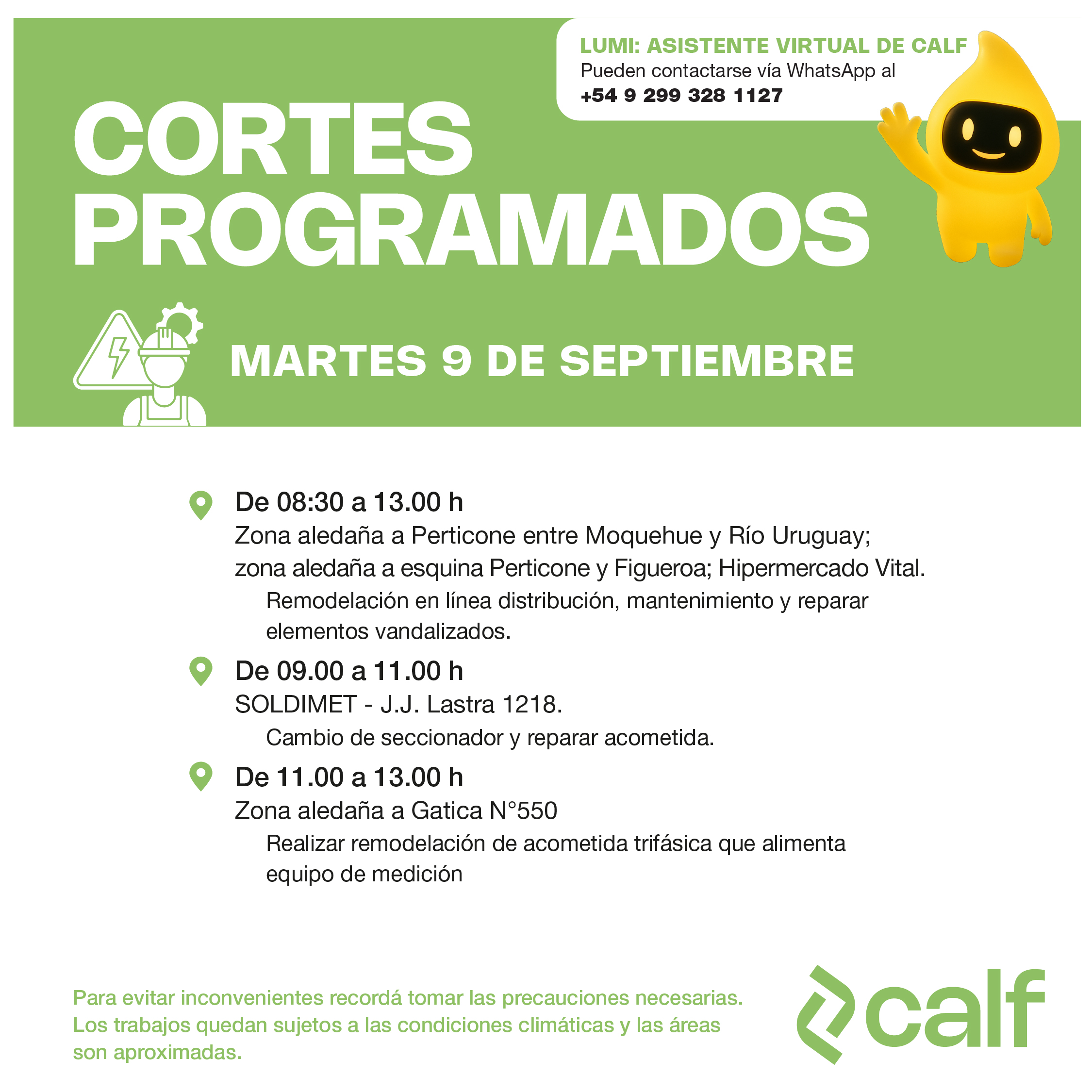 Lee más sobre el artículo Obras para este martes