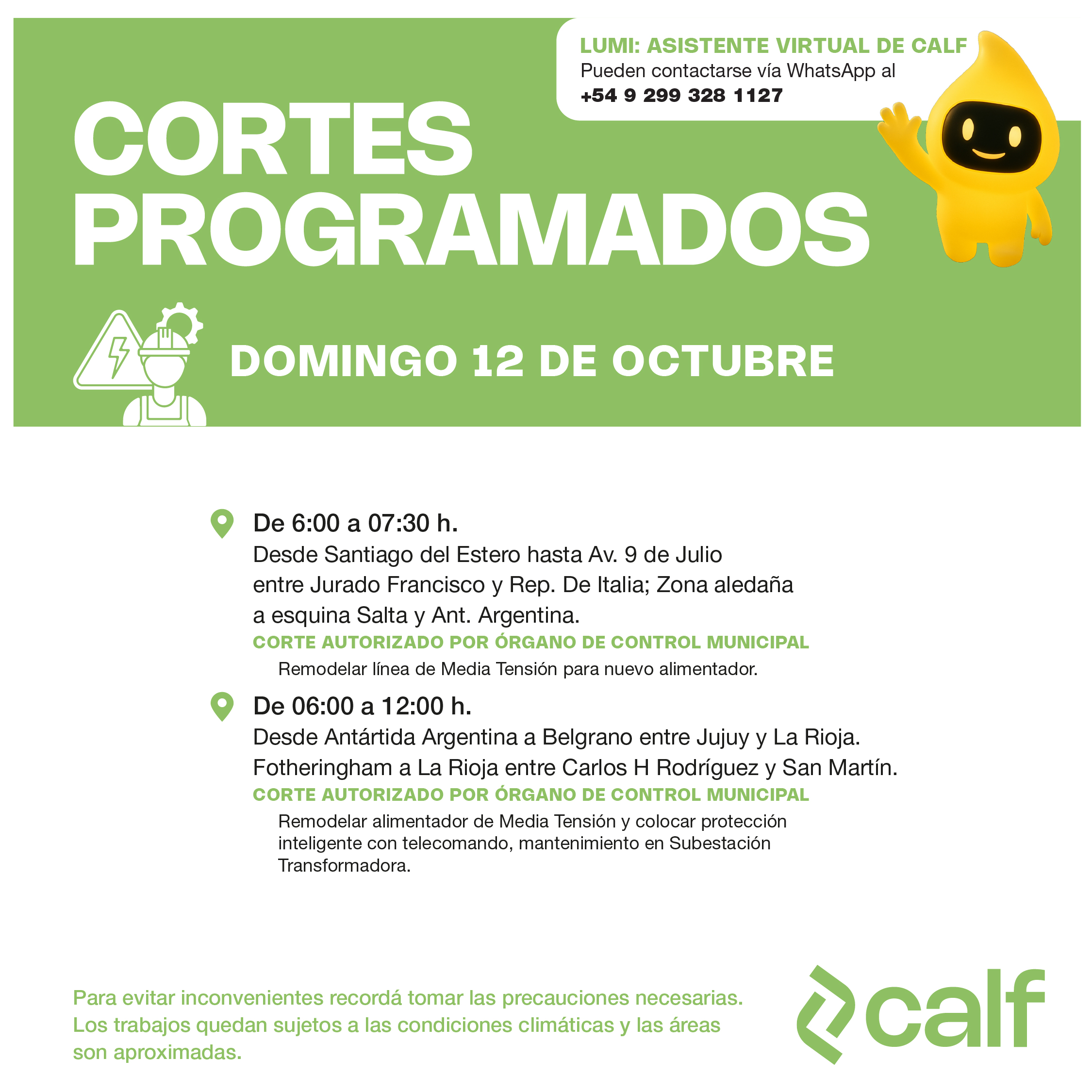 Lee más sobre el artículo Tareas previstas para este domingo