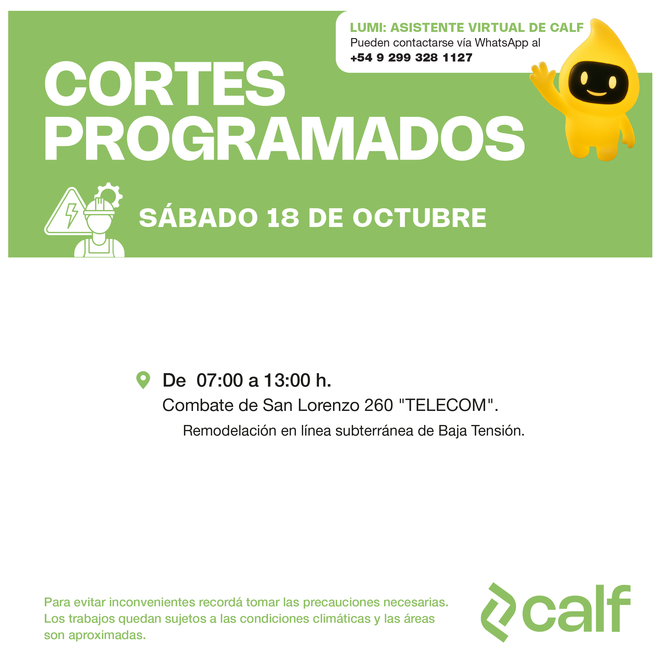 Lee más sobre el artículo Sábado con trabajos programados