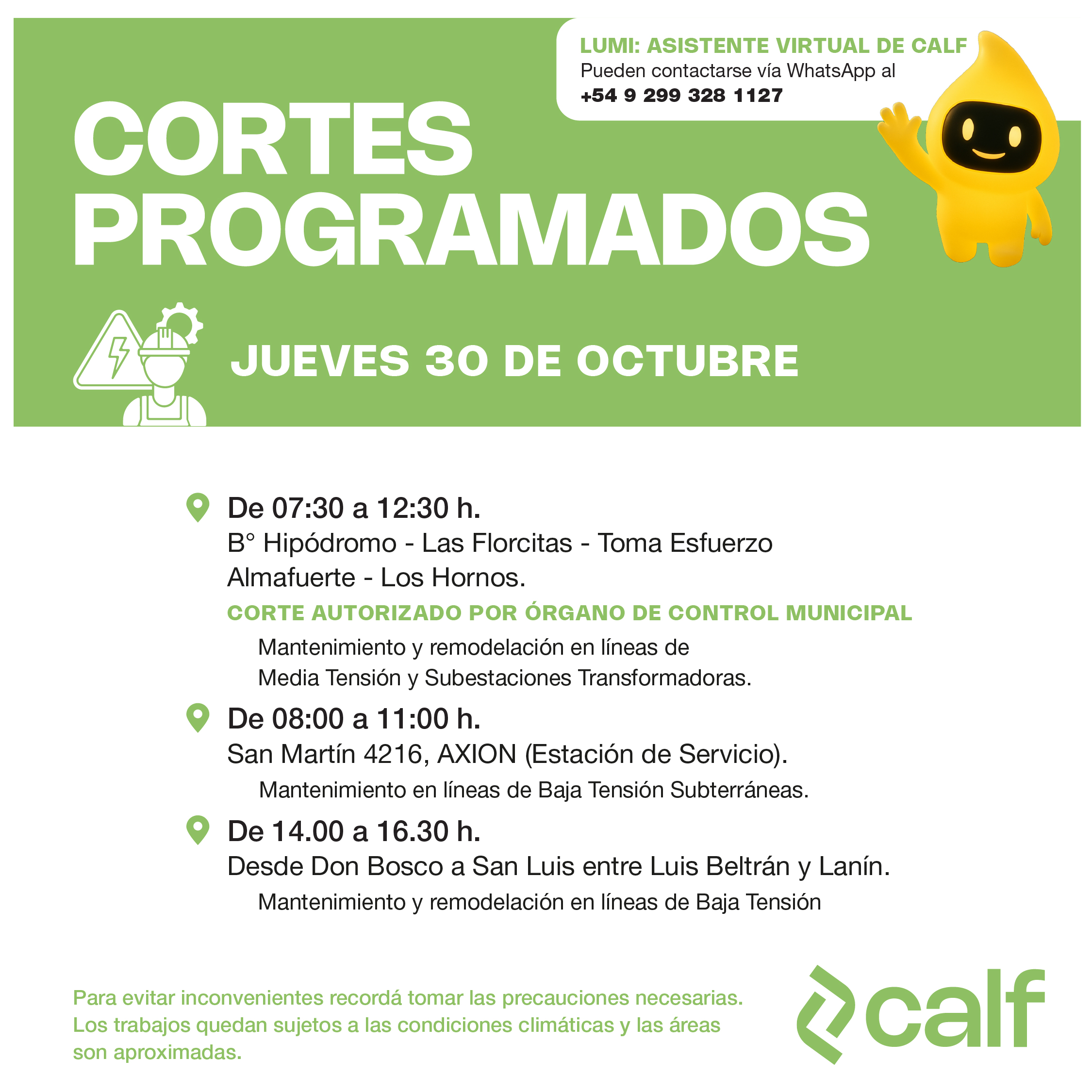 Lee más sobre el artículo Obras a realizar este jueves