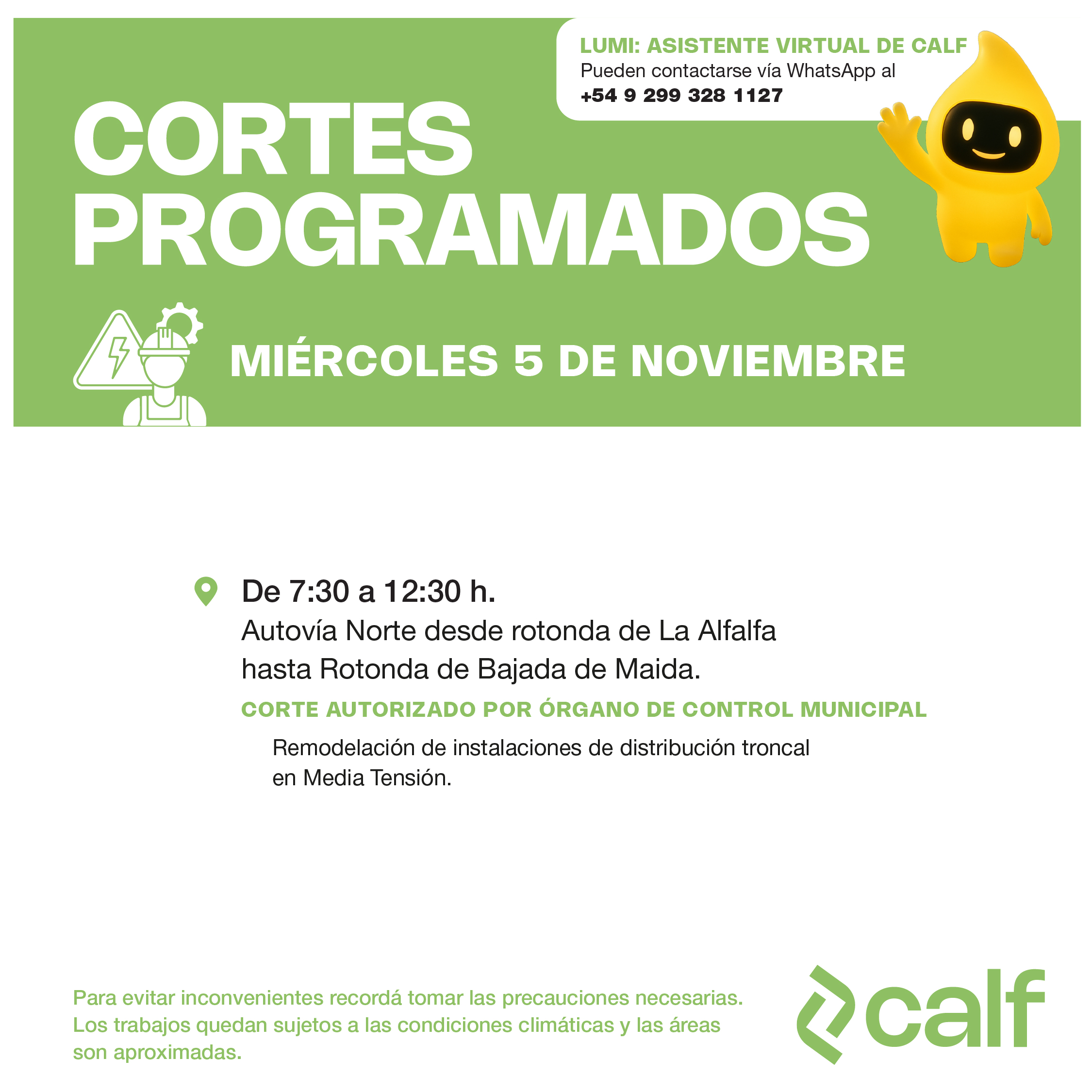 Lee más sobre el artículo Obra prevista para este miércoles