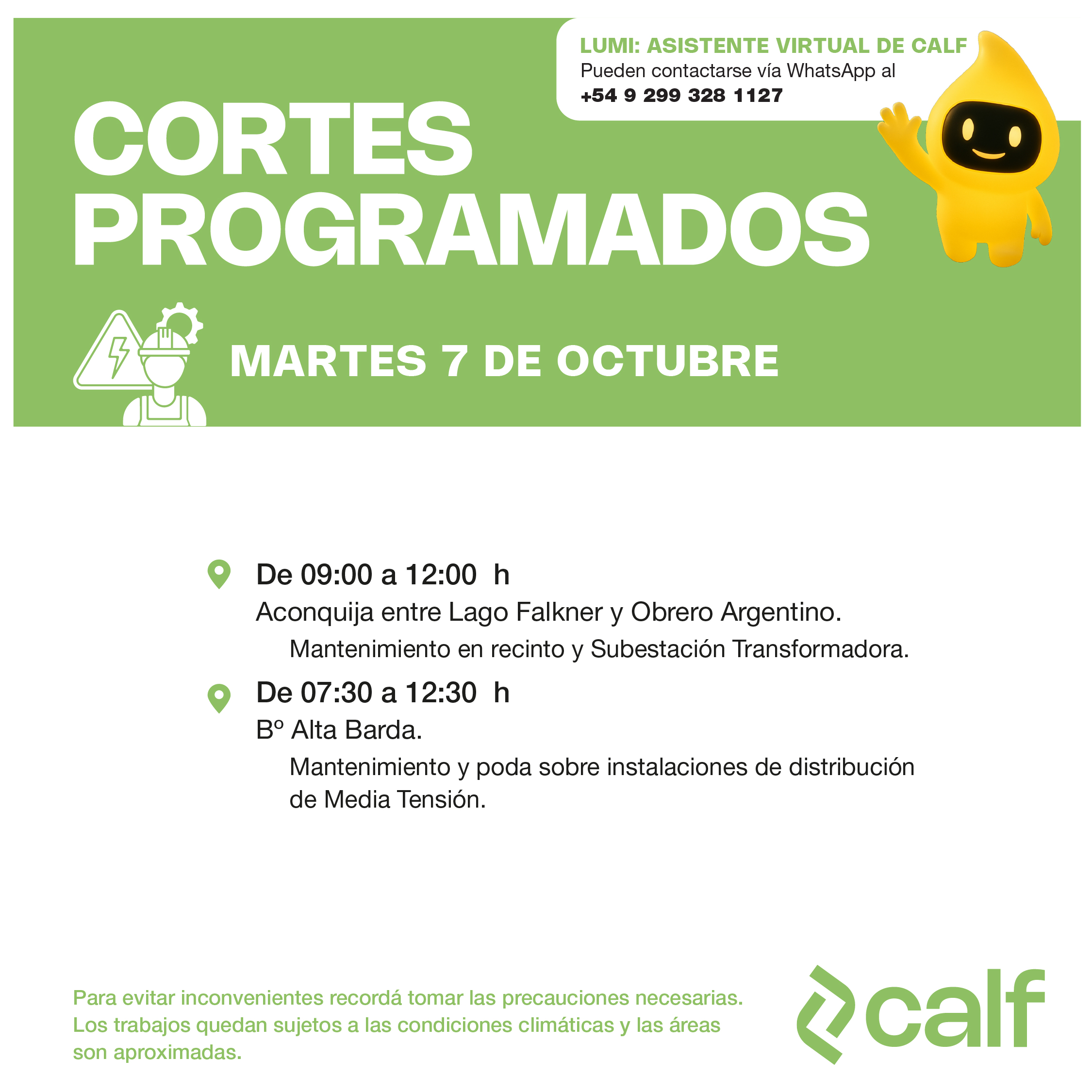 Lee más sobre el artículo Trabajos de mantenimientos para este martes