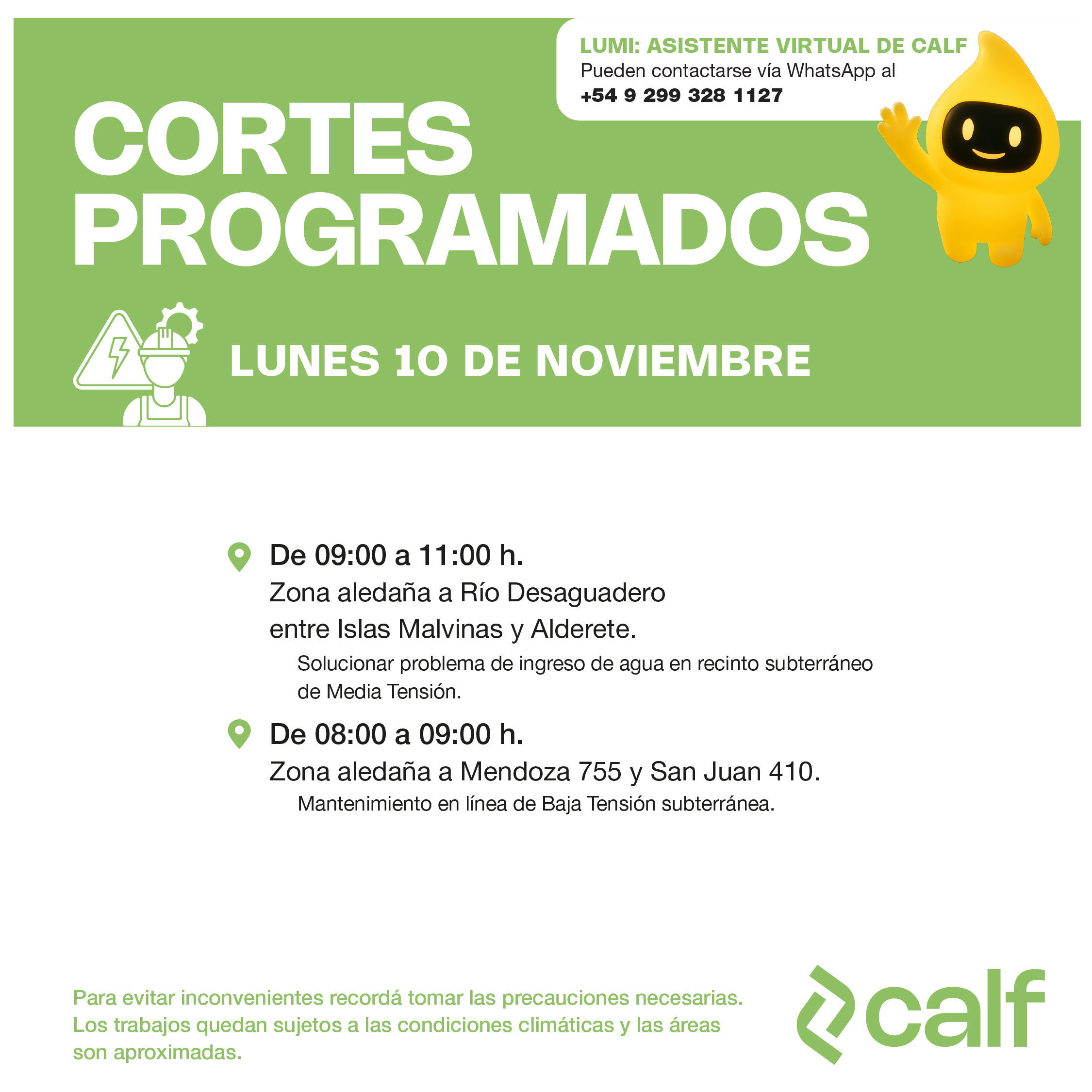 Lee más sobre el artículo Obras previstas para el lunes 10-11